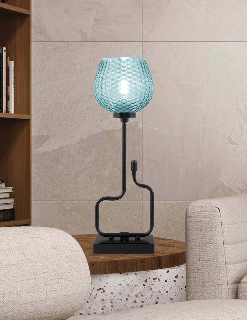 Sandia One Light Accent Lamp in Matte Black with Turquoise Textured Shade