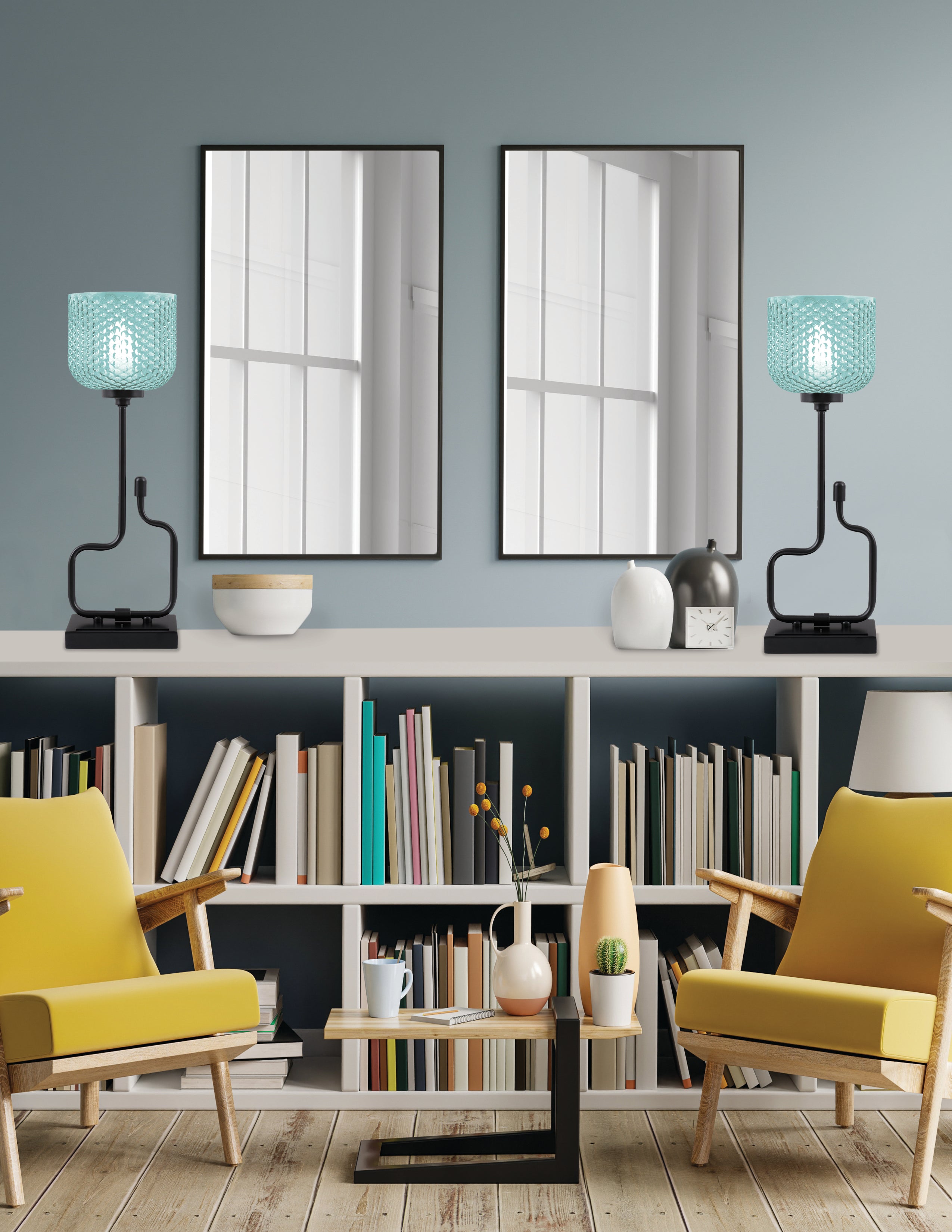Sandia One Light Accent Lamp in Matte Black with Turquoise Textured Shade