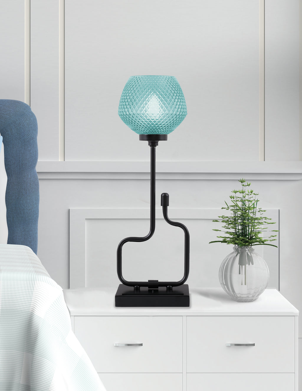 Sandia One Light Accent Lamp in Matte Black with Turquoise Textured Shade