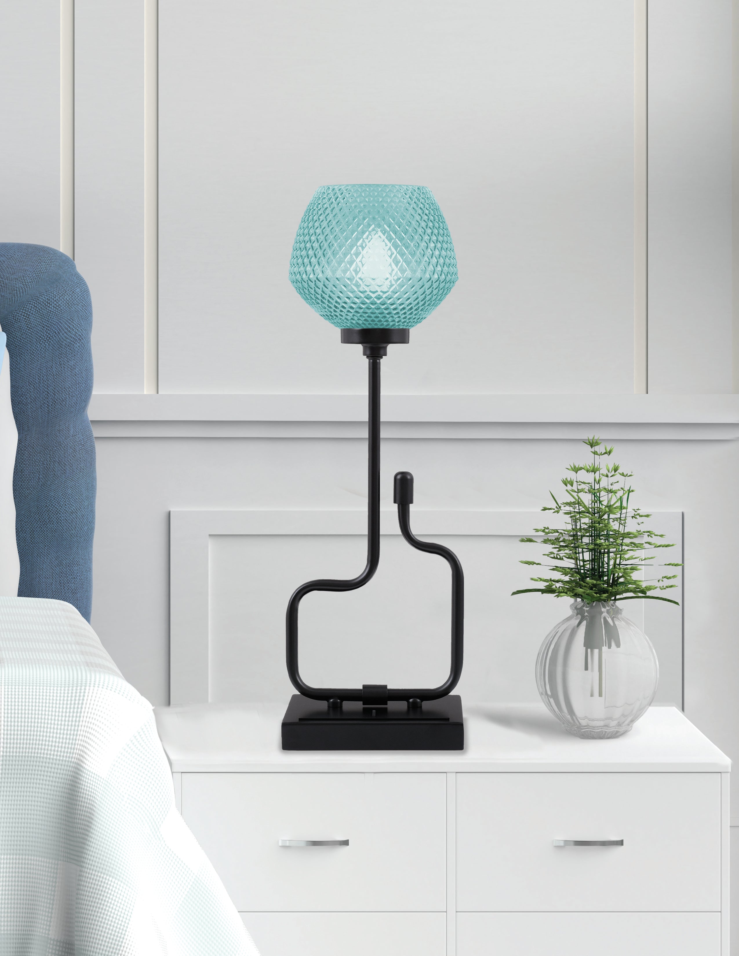 Sandia One Light Accent Lamp in Matte Black with Turquoise Textured Shade