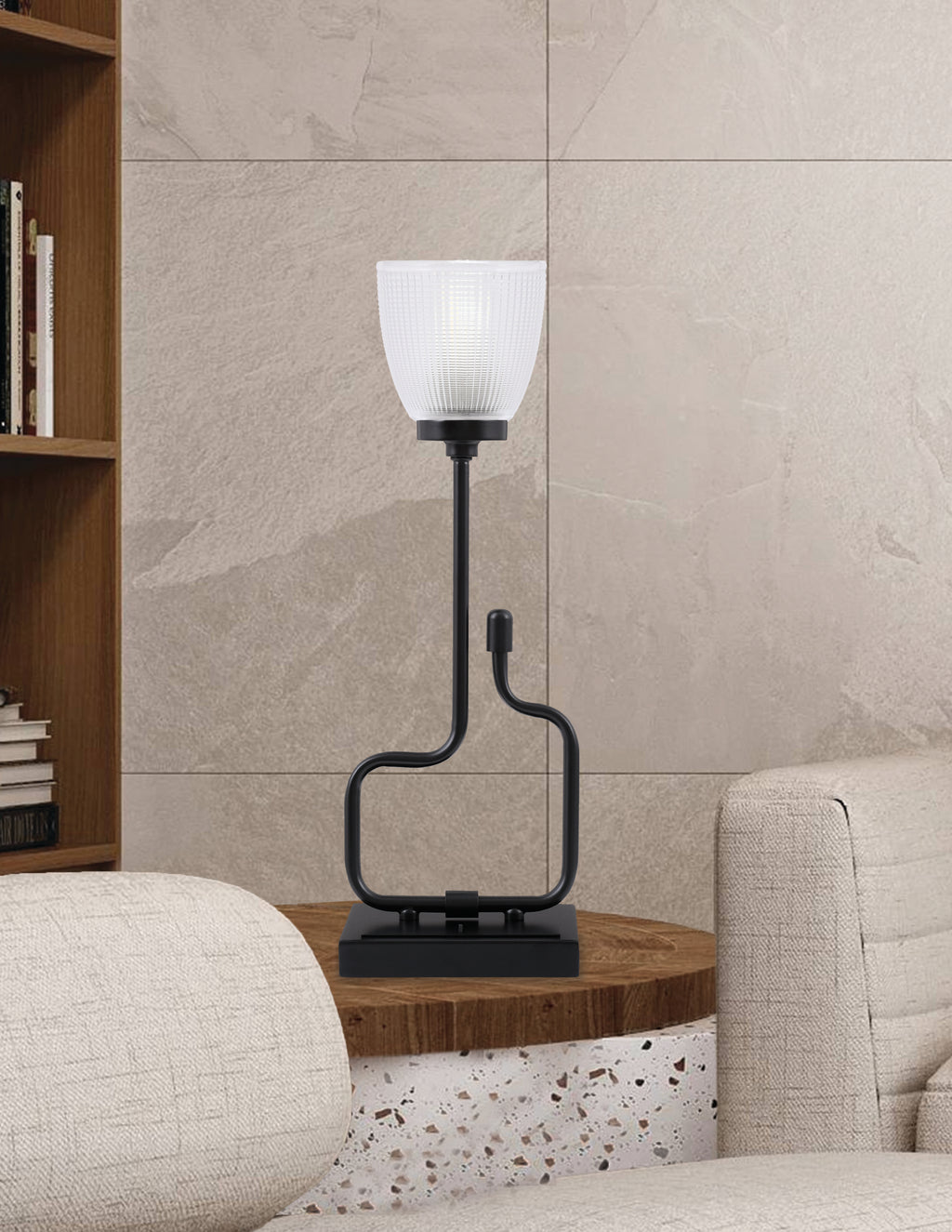 Sandia One Light Accent Lamp in Matte Black with Clear Ribbed Shade