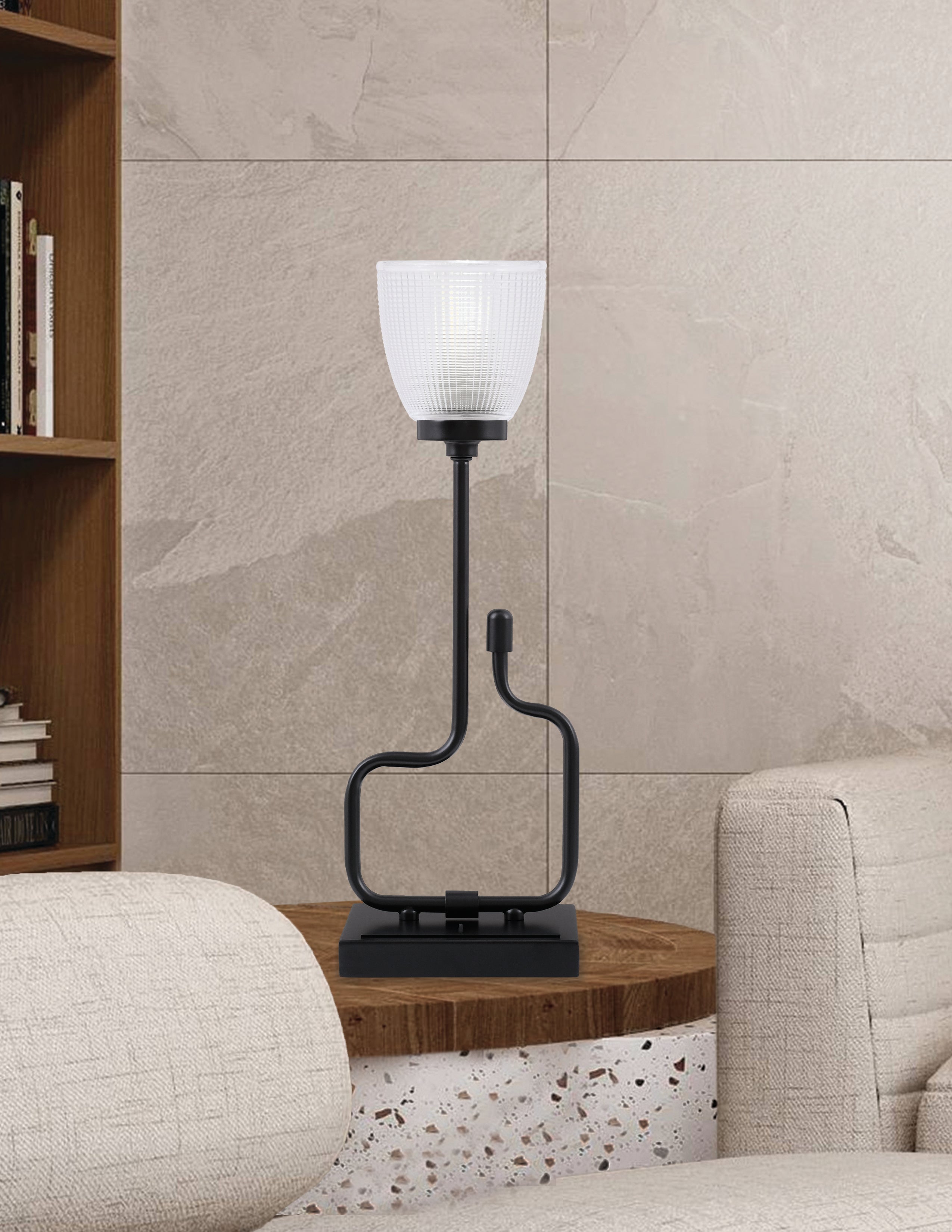 Sandia One Light Accent Lamp in Matte Black with Clear Ribbed Shade