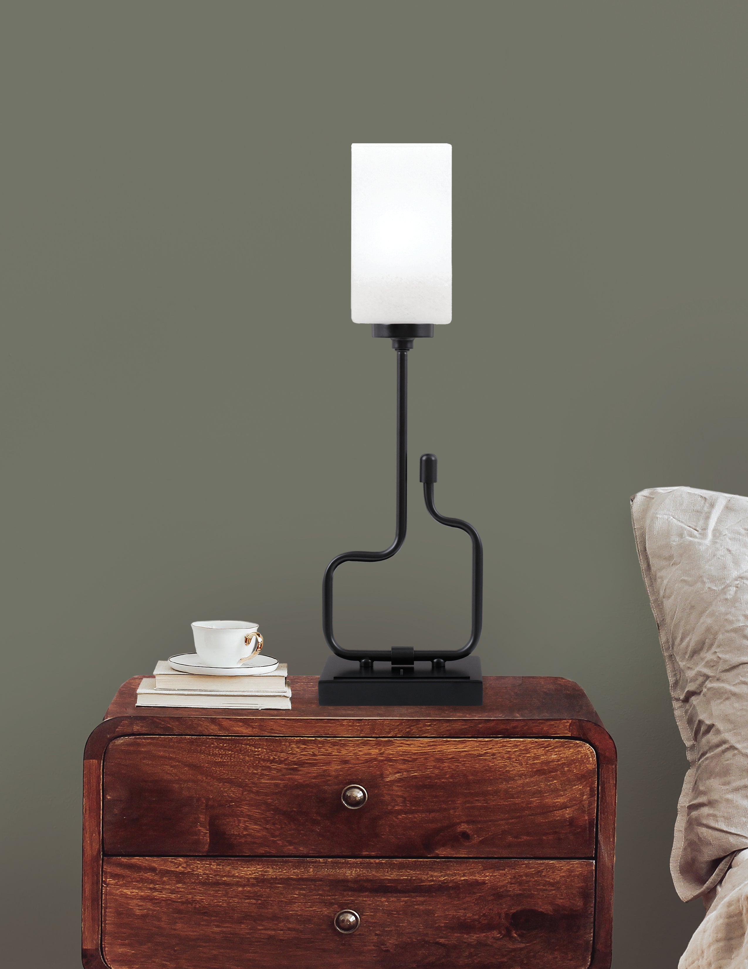 Sandia One Light Accent Lamp in Matte Black with White Marble Shade