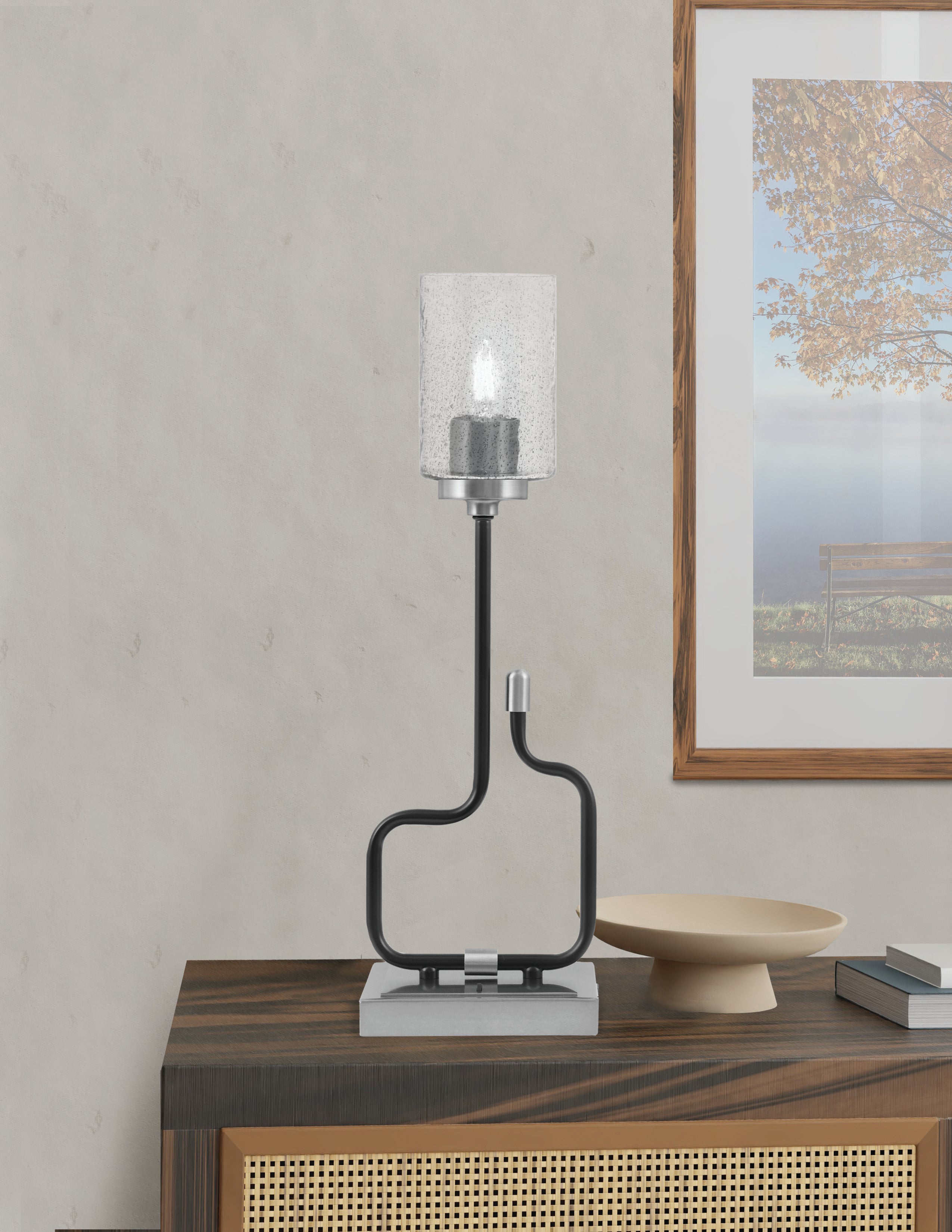 Sandia One Light Accent Lamp in Matte Black & Graphite with Smoke Bubble Shade