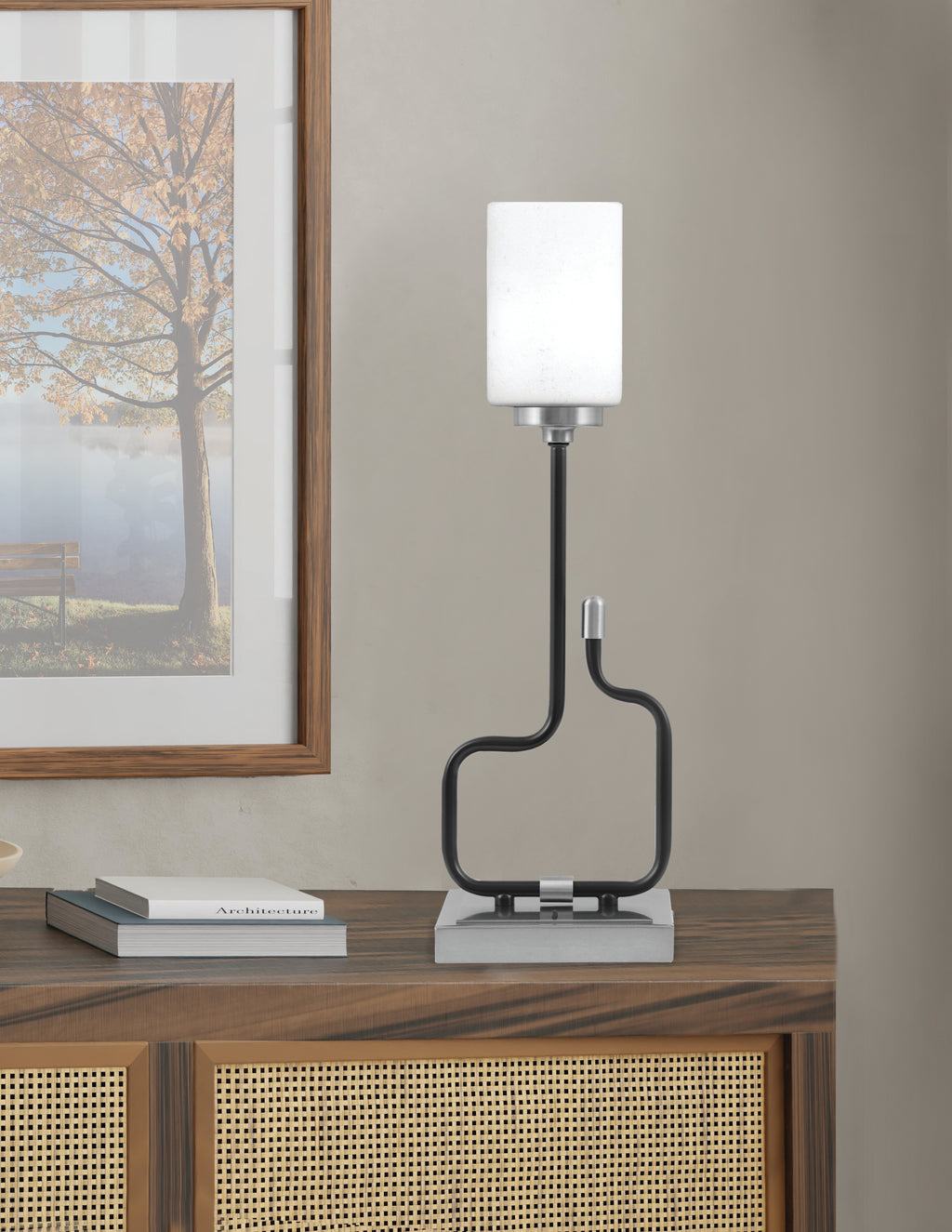 Sandia One Light Accent Lamp in Matte Black & Graphite with White Muslin Shade