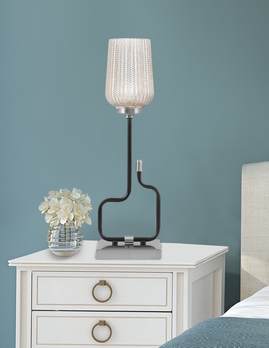 Sandia One Light Accent Lamp in Matte Black & Graphite with Silver Textured Shade