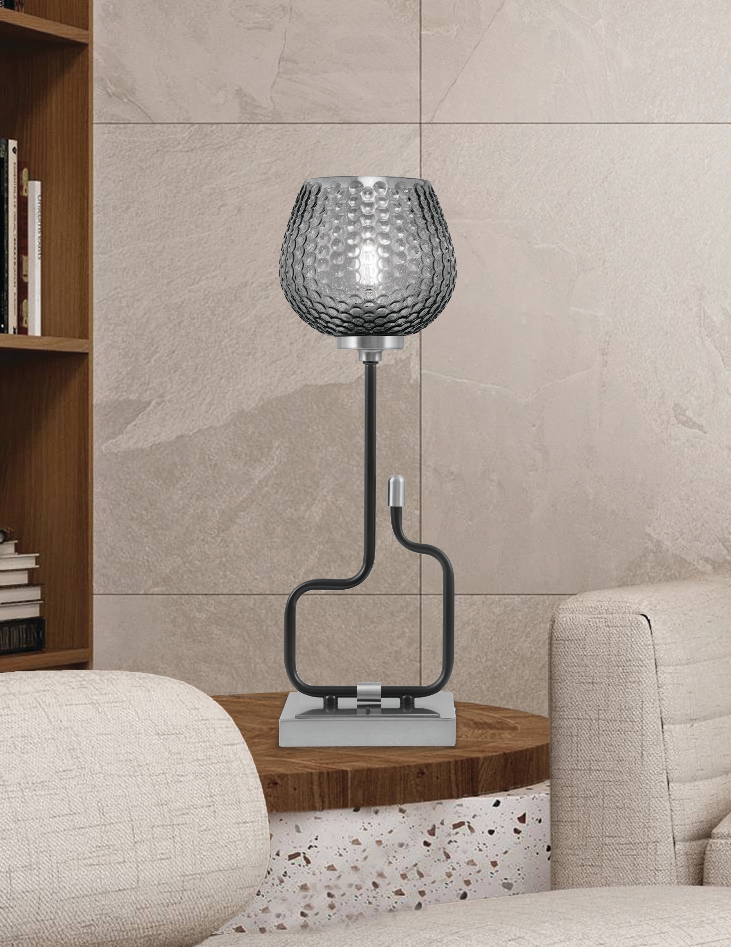 Sandia One Light Accent Lamp in Matte Black & Graphite with Smoke Textured Shade
