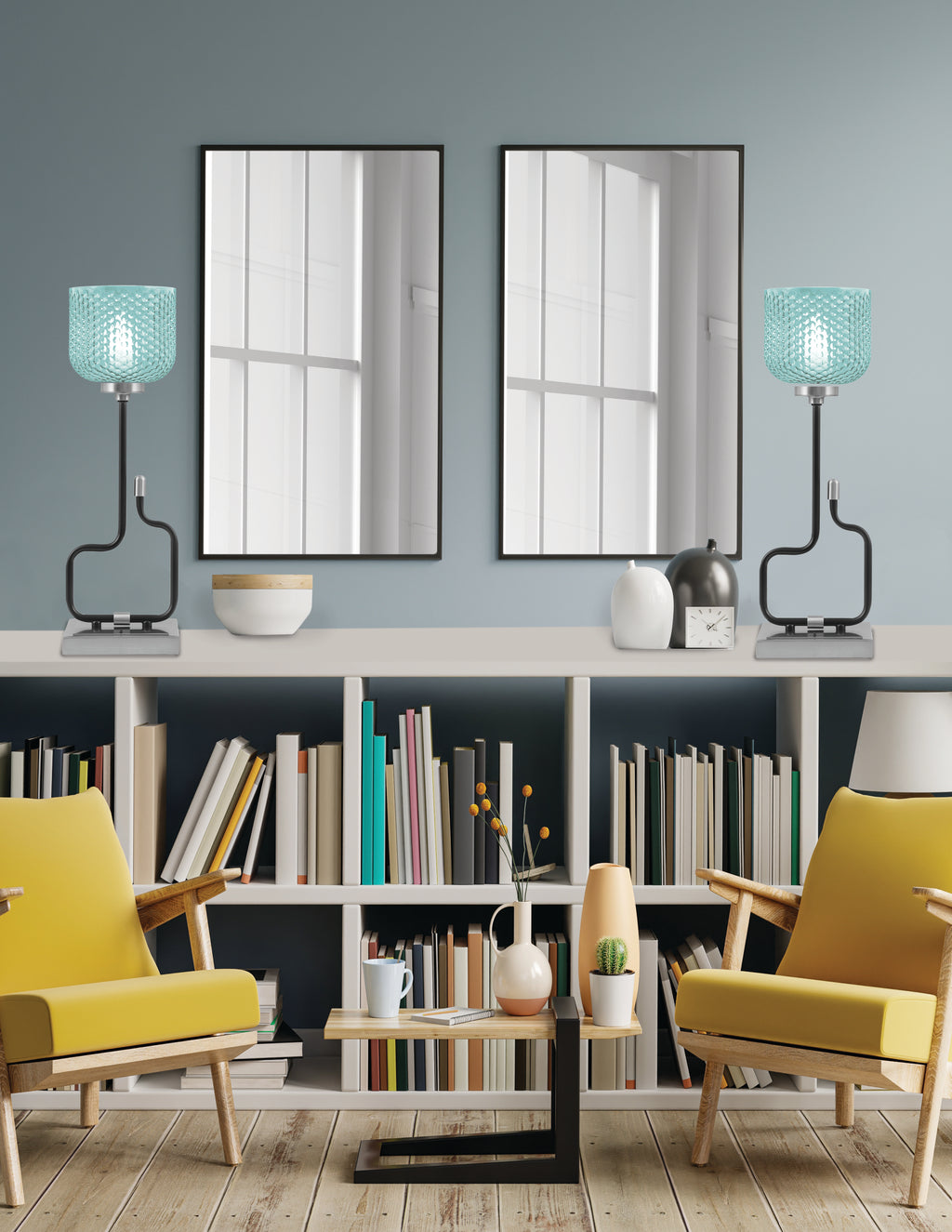 Sandia One Light Accent Lamp in Matte Black & Graphite with Turquoise Textured Shade