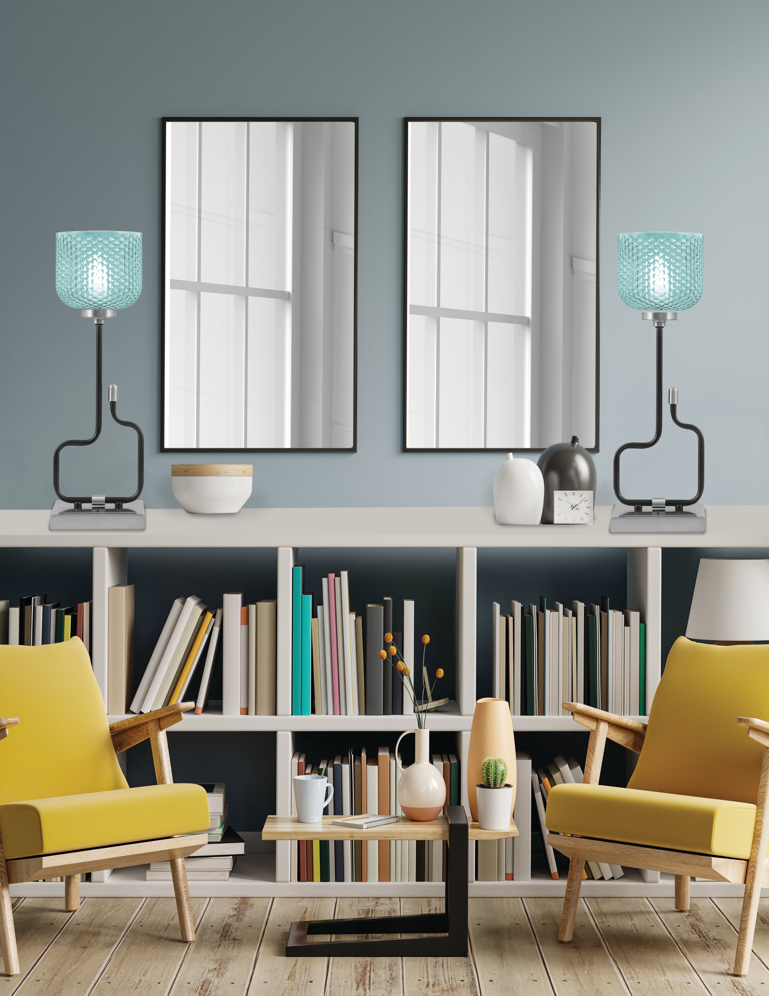 Sandia One Light Accent Lamp in Matte Black & Graphite with Turquoise Textured Shade