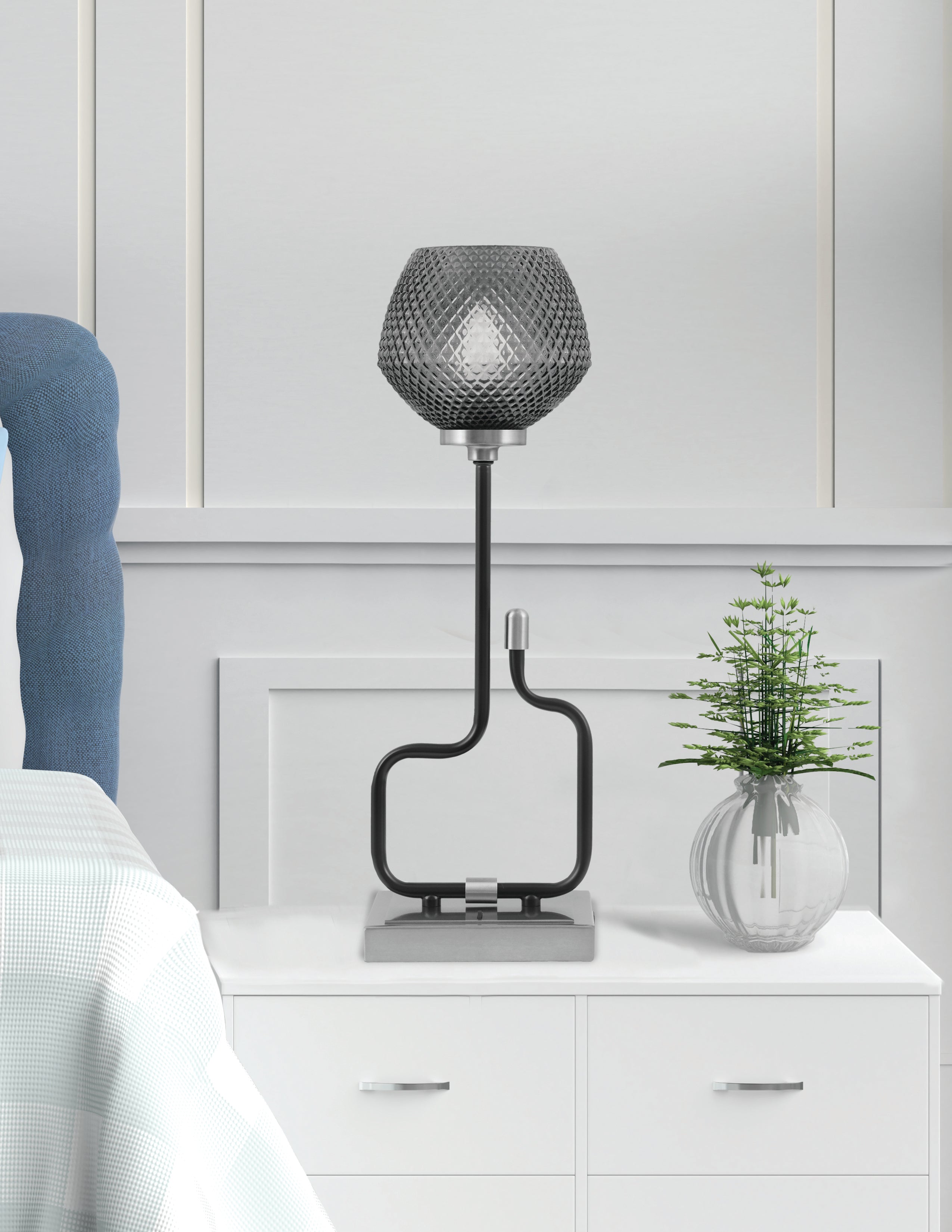 Sandia One Light Accent Lamp in Matte Black & Graphite with Smoke Textured Shade