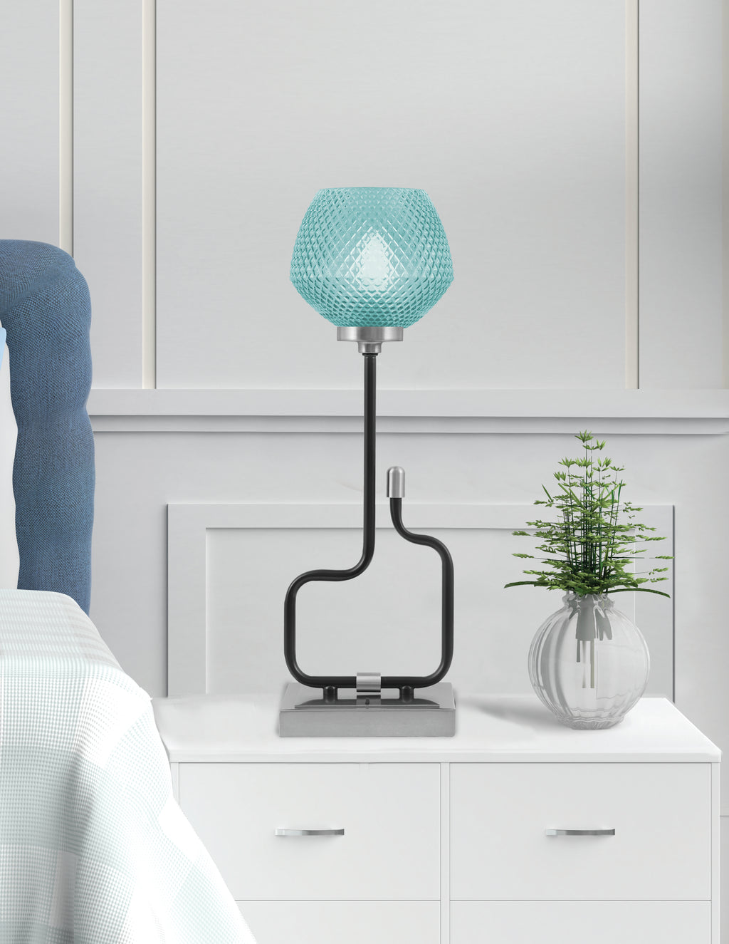 Sandia One Light Accent Lamp in Matte Black & Graphite with Turquoise Textured Shade