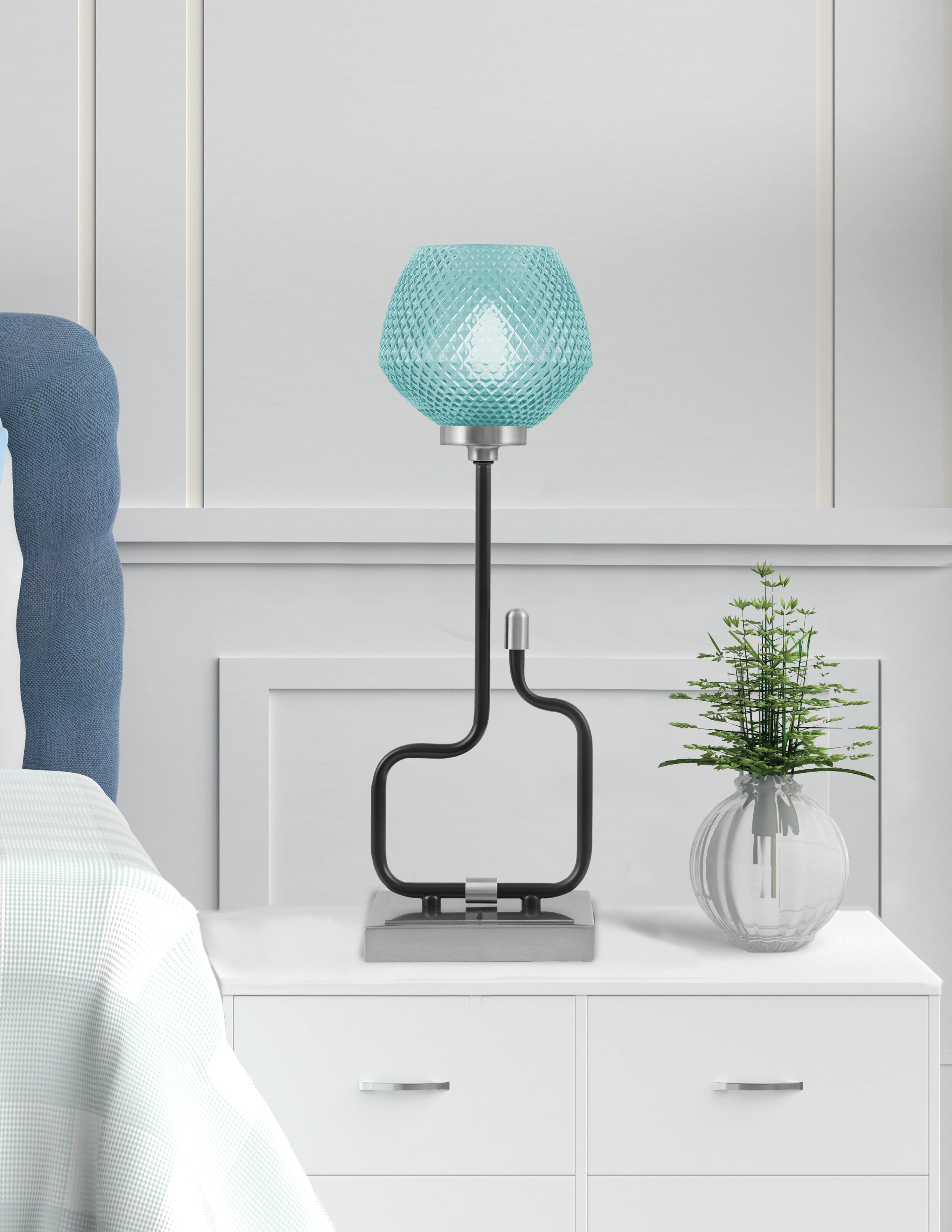 Sandia One Light Accent Lamp in Matte Black & Graphite with Turquoise Textured Shade