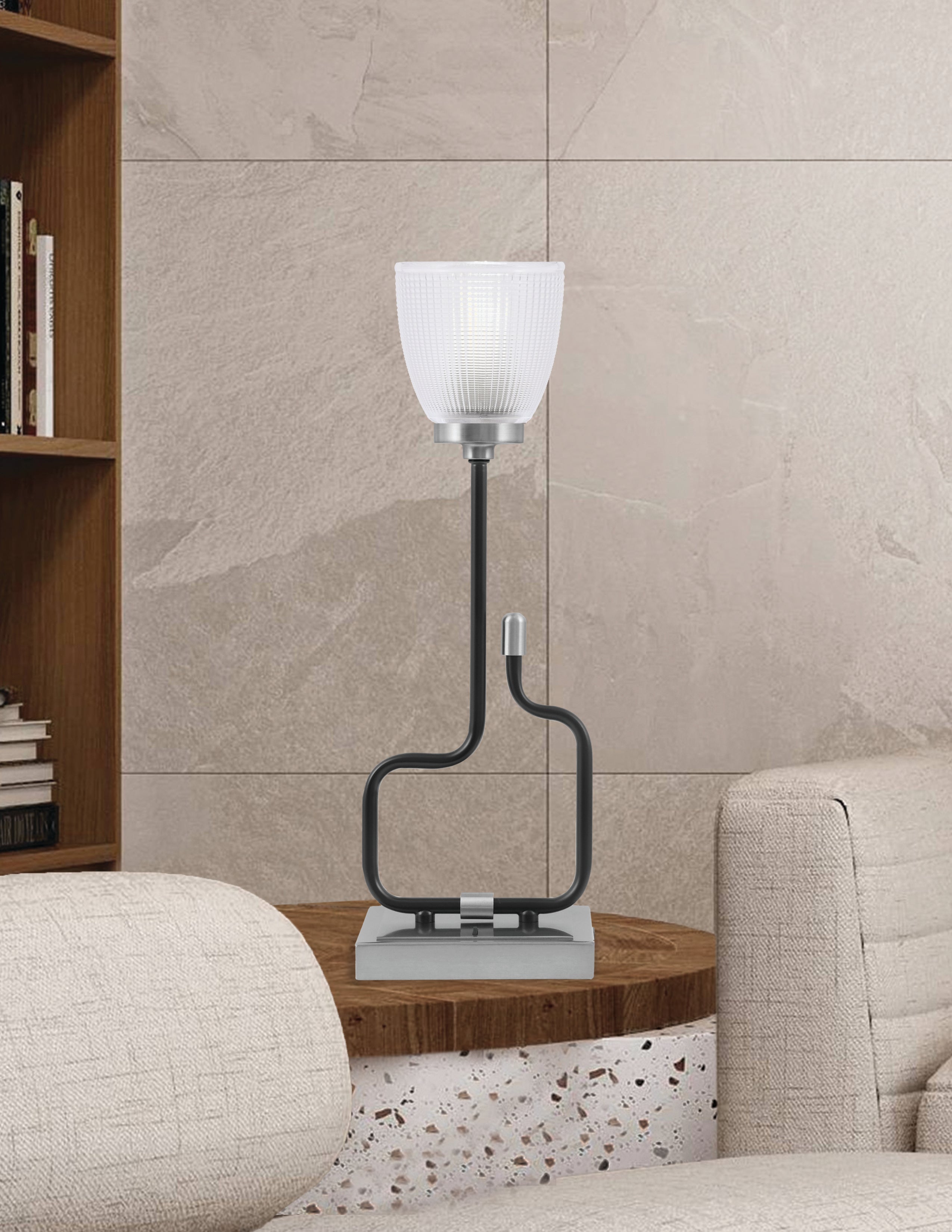 Sandia One Light Accent Lamp in Matte Black & Graphite with Clear Ribbed Shade