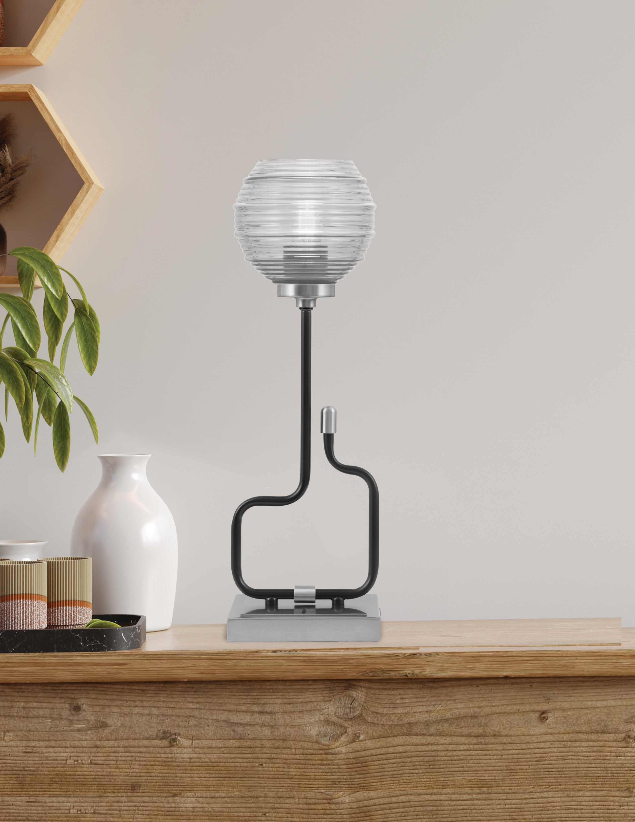 Sandia One Light Accent Lamp in Matte Black & Graphite with Clear Ribbed Shade
