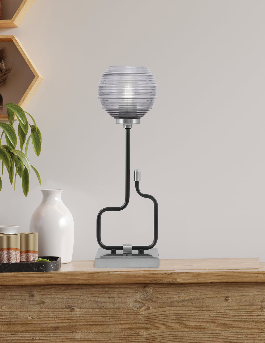 Sandia One Light Accent Lamp in Matte Black & Graphite with Smoke Ribbed Shade
