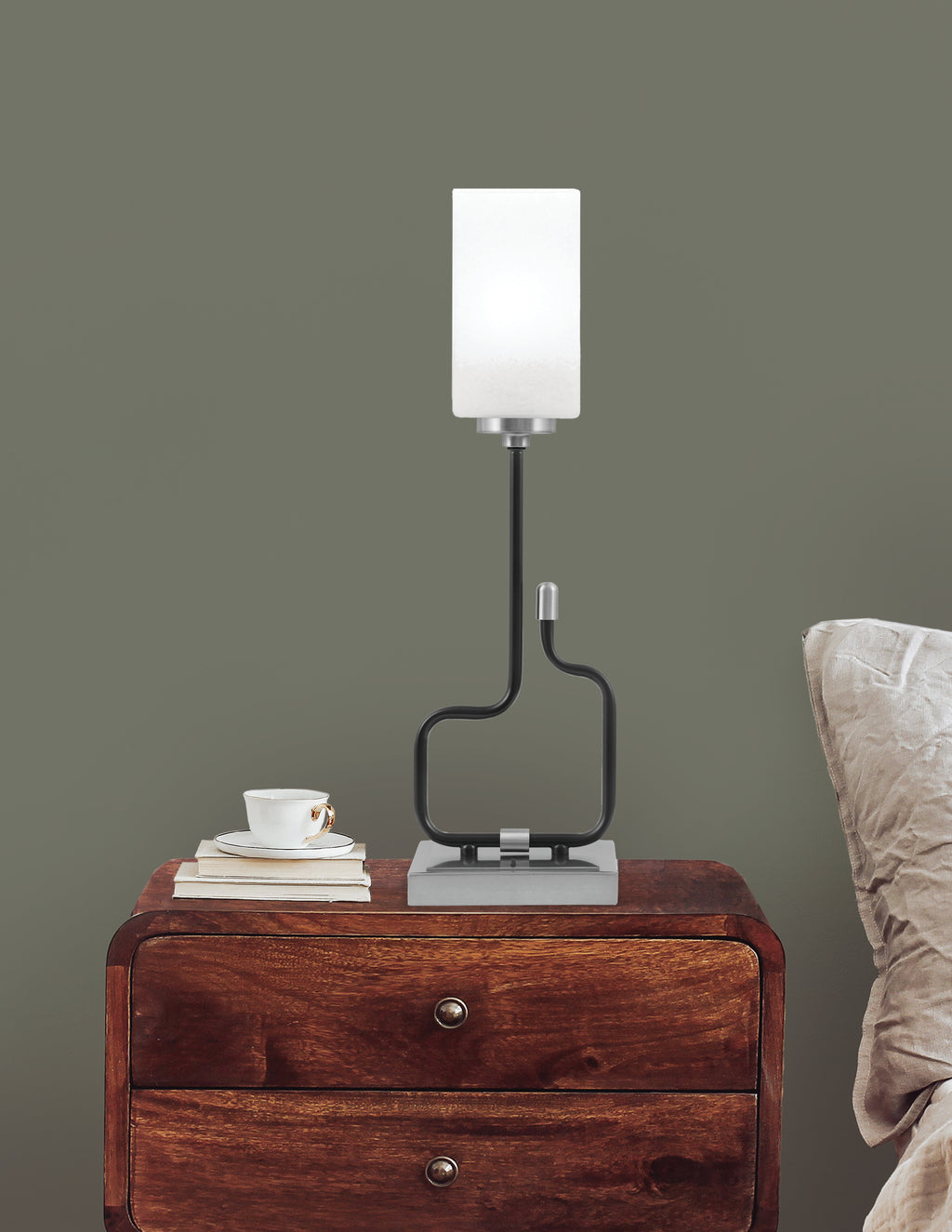 Sandia One Light Accent Lamp in Matte Black & Graphite with White Marble Shade