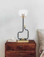 Sandia One Light Accent Lamp in Matte Black & New Age Brass with Clear Bubble Shade