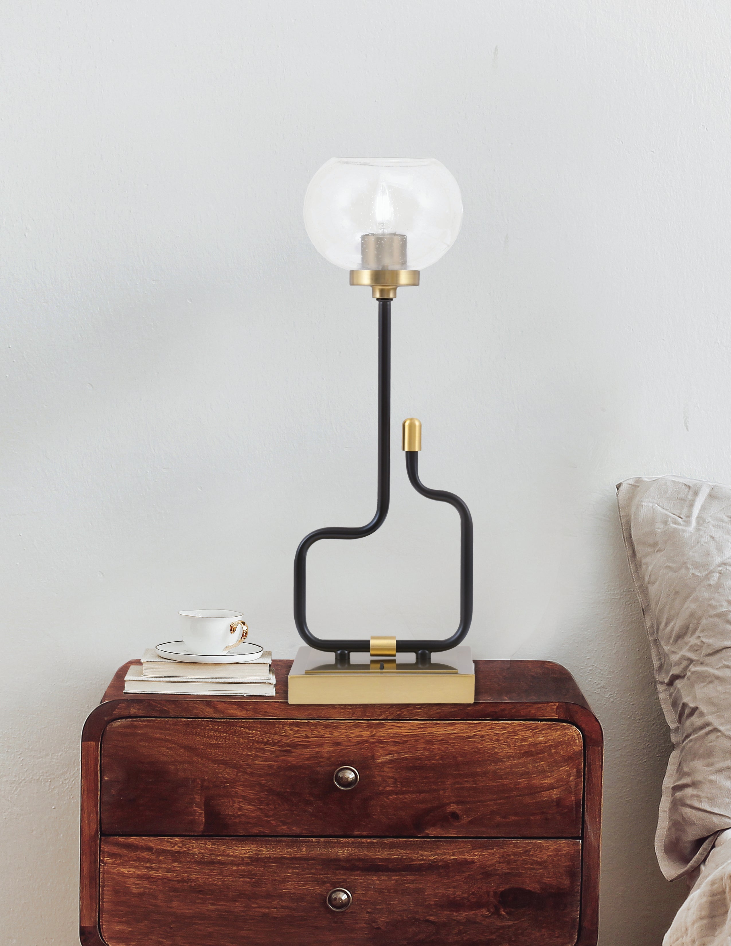 Sandia One Light Accent Lamp in Matte Black & New Age Brass with Clear Bubble Shade