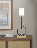 Sandia One Light Accent Lamp in Matte Black & New Age Brass with White Muslin Shade