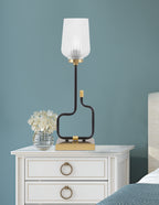 Sandia One Light Accent Lamp in Matte Black & New Age Brass with Clear Textured Shade