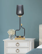 Sandia One Light Accent Lamp in Matte Black & New Age Brass with Smoke Textured Shade