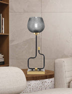 Sandia One Light Accent Lamp in Matte Black & New Age Brass with Smoke Textured Shade