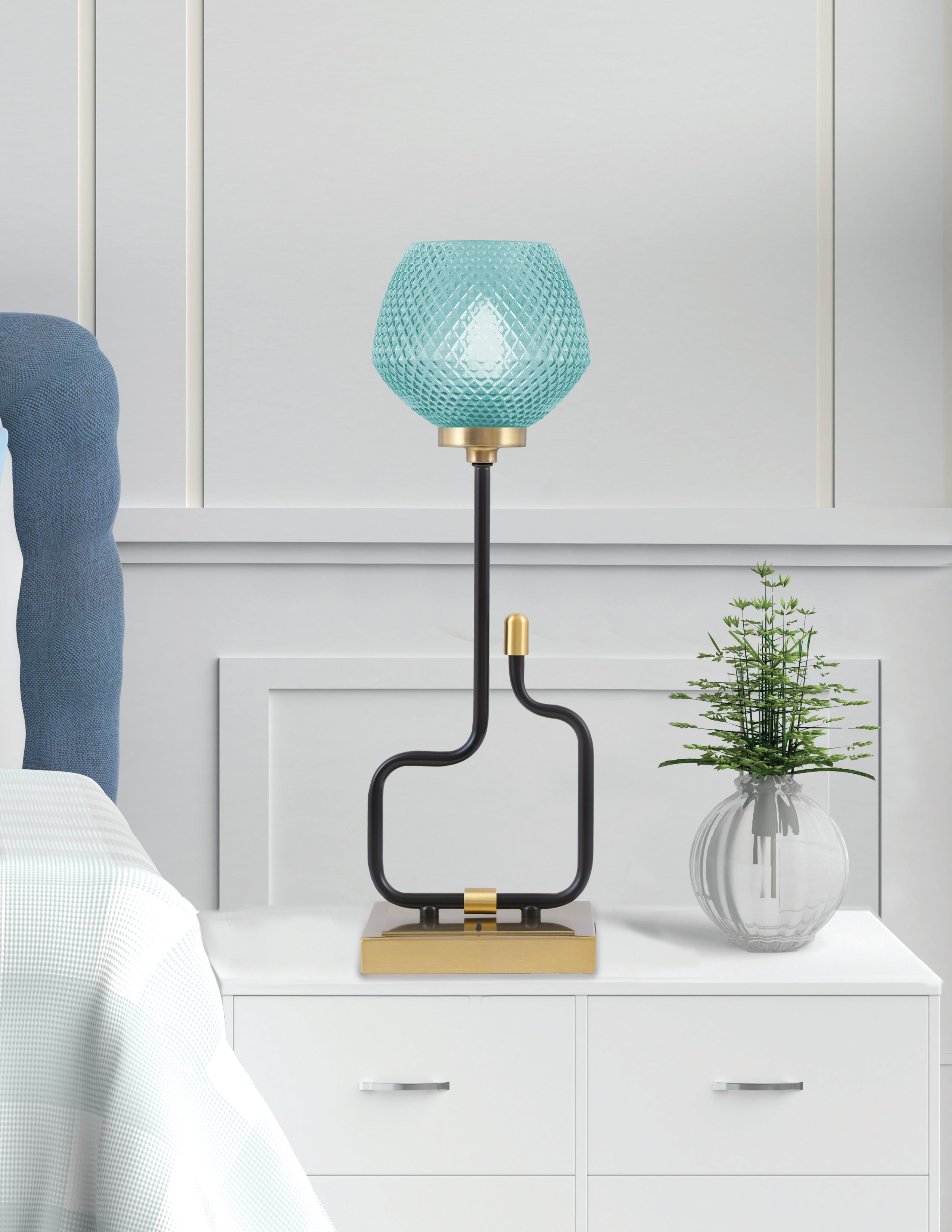 Sandia One Light Accent Lamp in Matte Black & New Age Brass with Turquoise Textured Shade