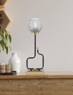 Sandia One Light Accent Lamp in Matte Black & New Age Brass with Clear Ribbed Shade