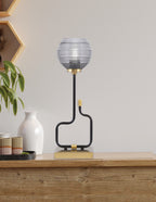 Sandia One Light Accent Lamp in Matte Black & New Age Brass with Smoke Ribbed Shade