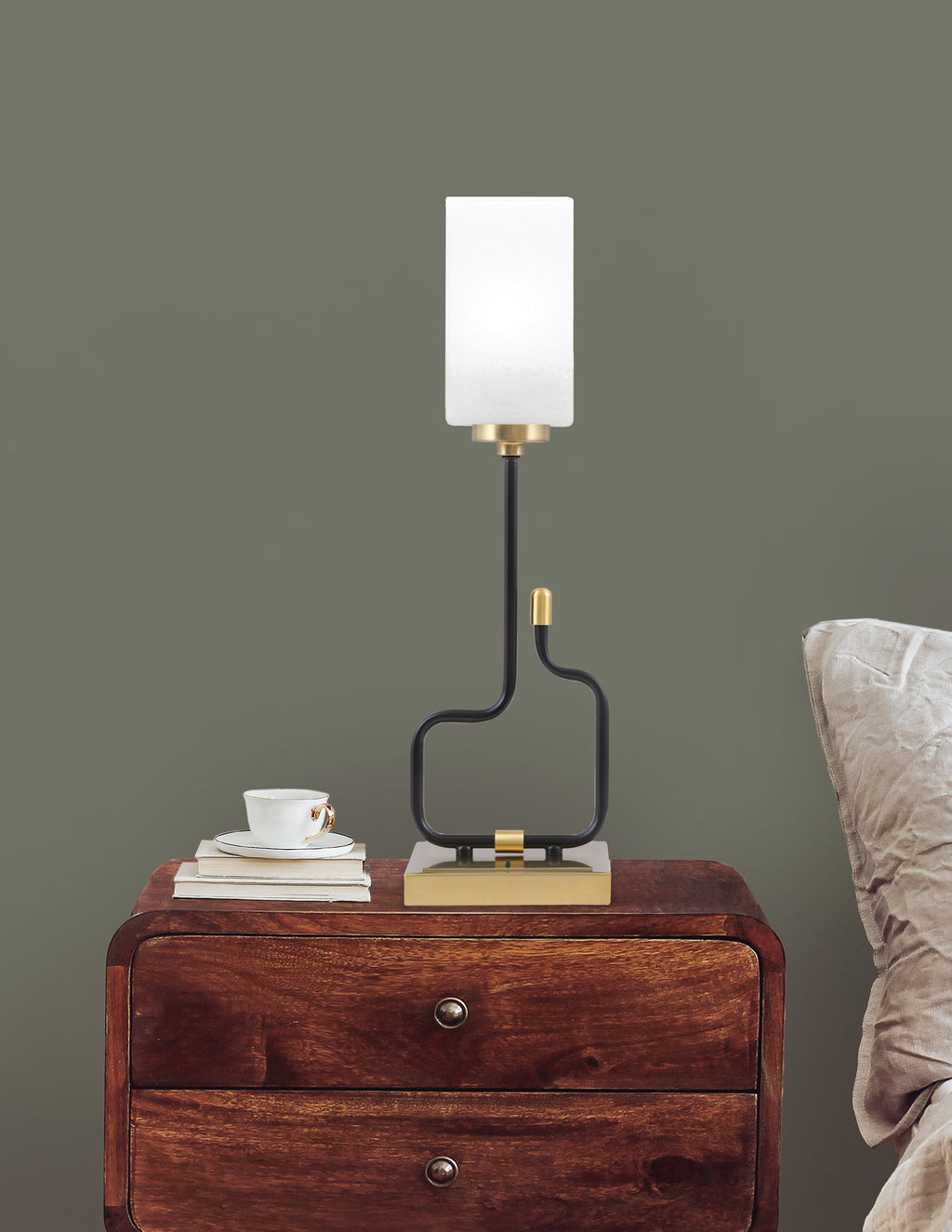 Sandia One Light Accent Lamp in Matte Black & New Age Brass with White Marble Shade