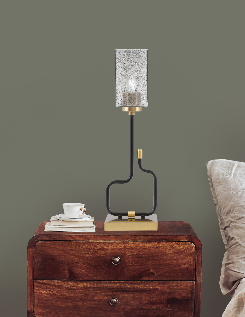 Sandia One Light Accent Lamp in Matte Black & New Age Brass with Smoke Bubble Shade
