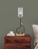 Sandia One Light Accent Lamp in Matte Black & New Age Brass with Smoke Bubble Shade