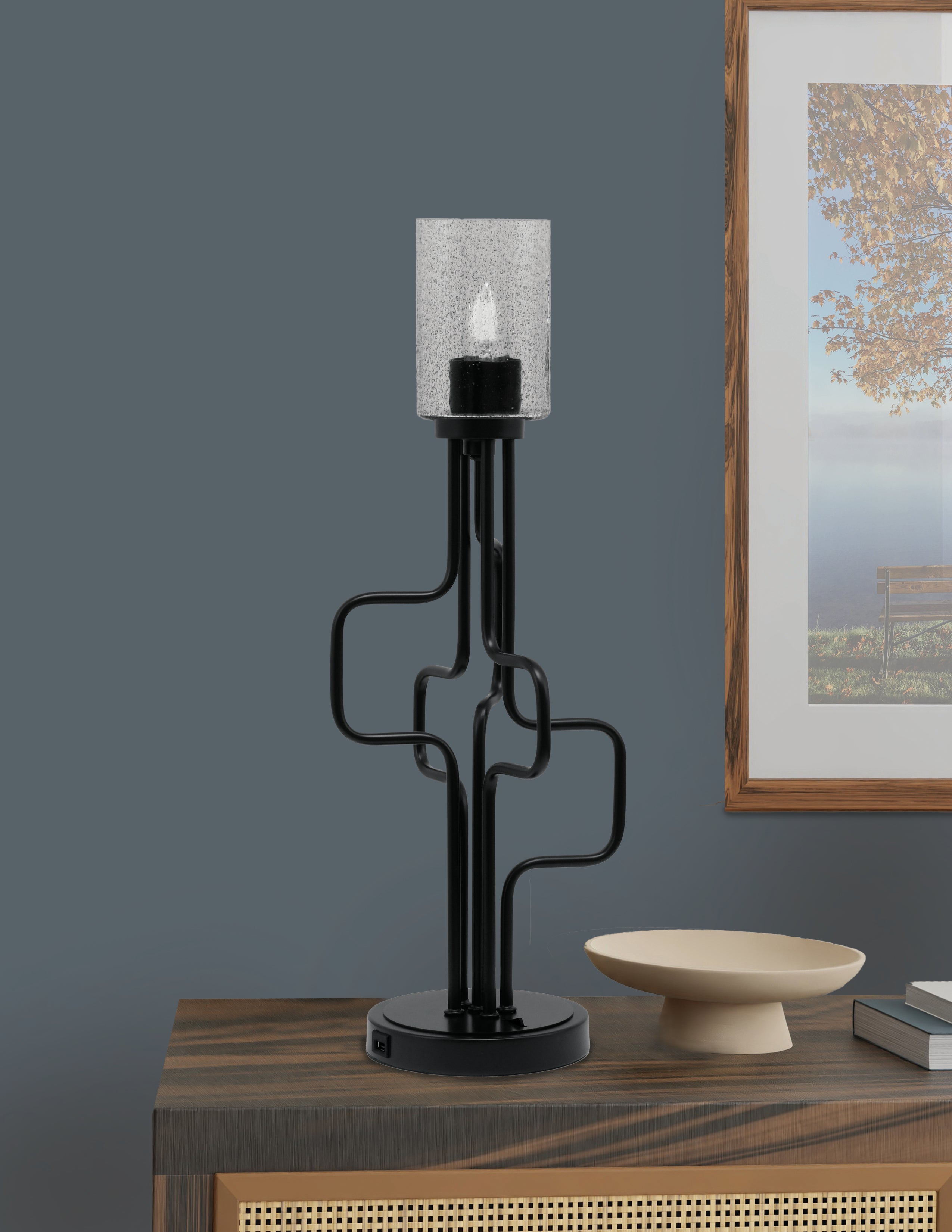 Sandia One Light Accent Lamp in Matte Black with Smoke Bubble Shade