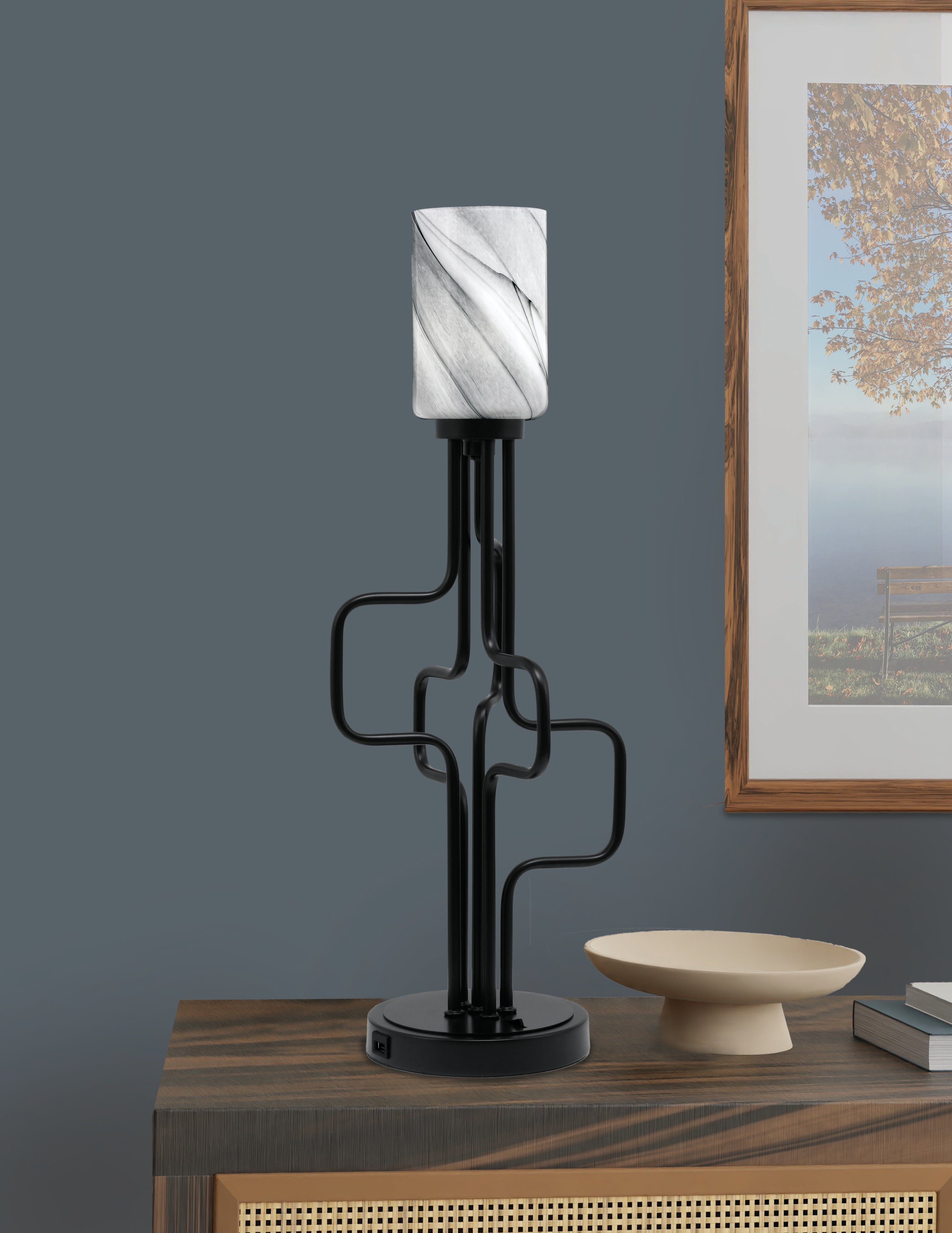 Sandia One Light Accent Lamp in Matte Black with Onyx Swirl Shade