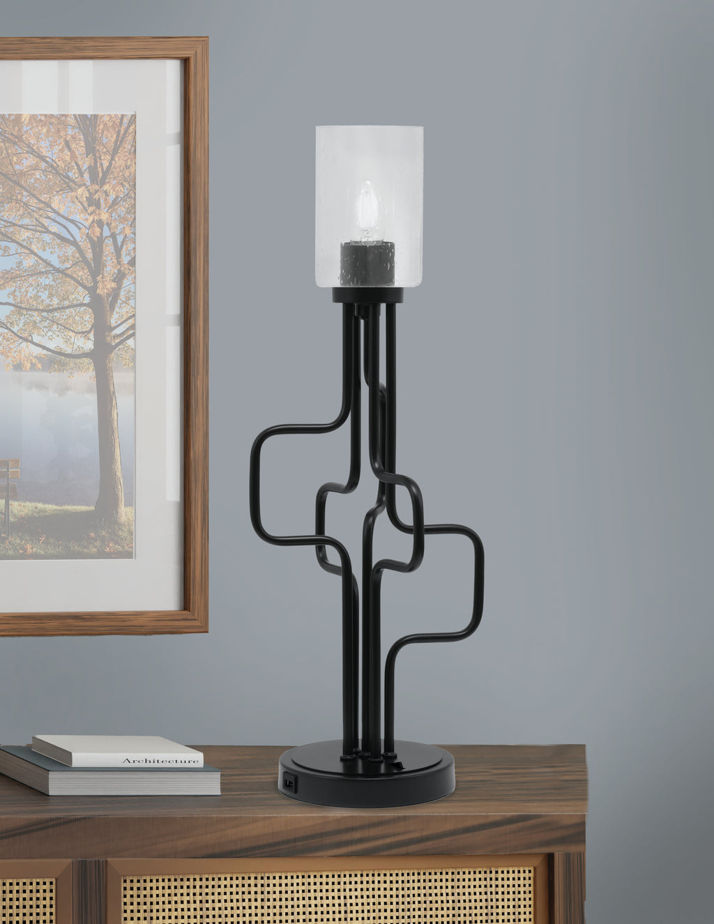 Sandia One Light Accent Lamp in Matte Black with Clear Bubble Shade