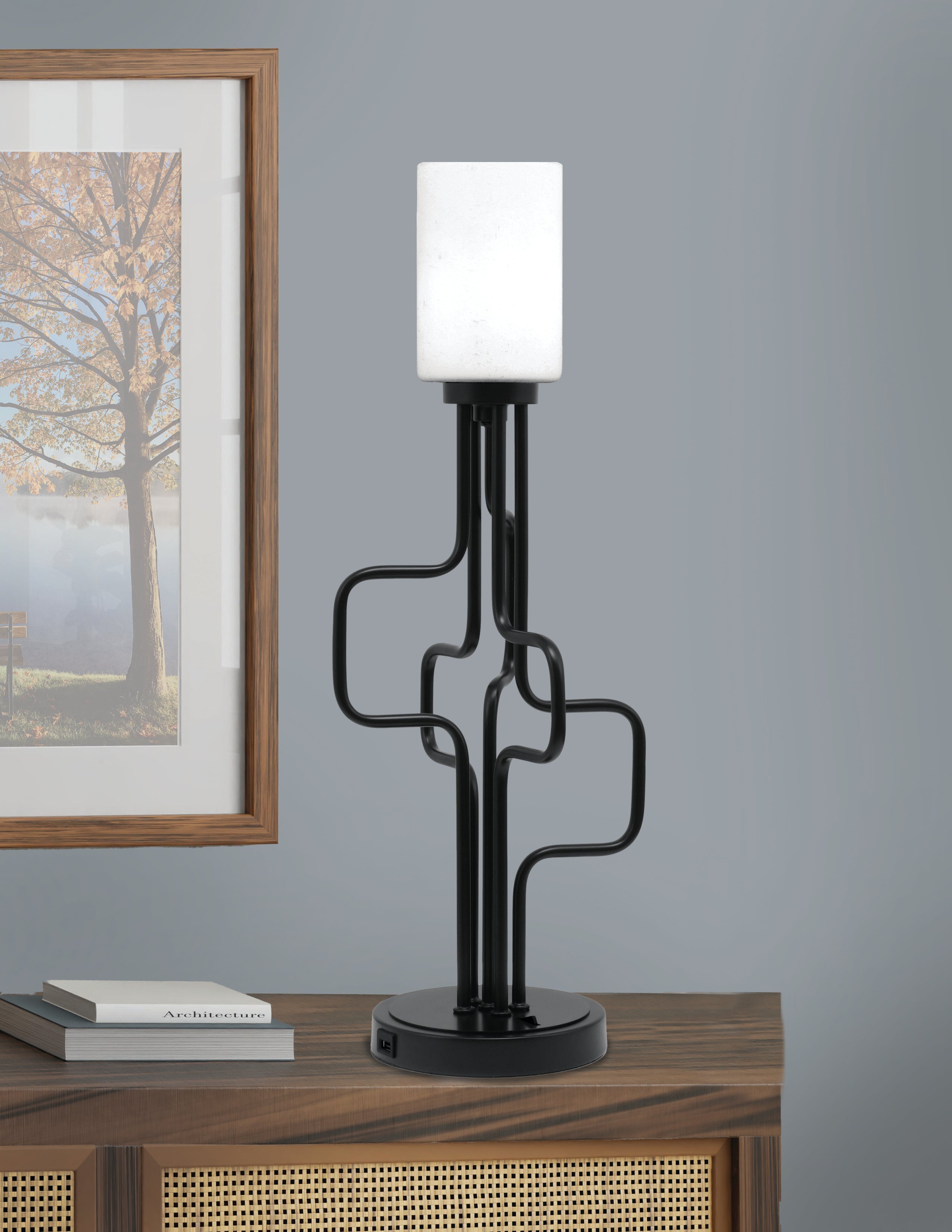 Sandia One Light Accent Lamp in Matte Black with White Muslin Shade