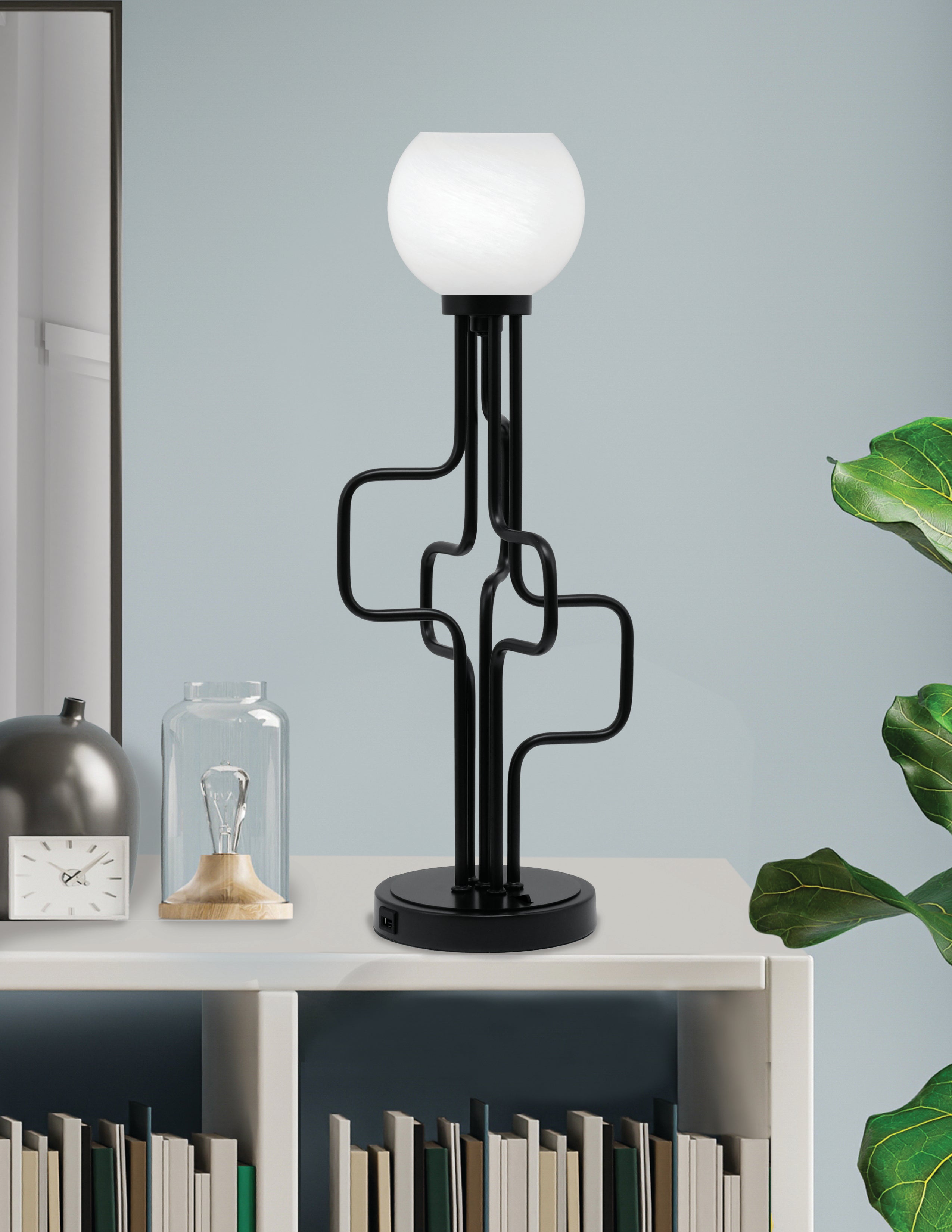 Sandia One Light Accent Lamp in Matte Black with White Marble Shade