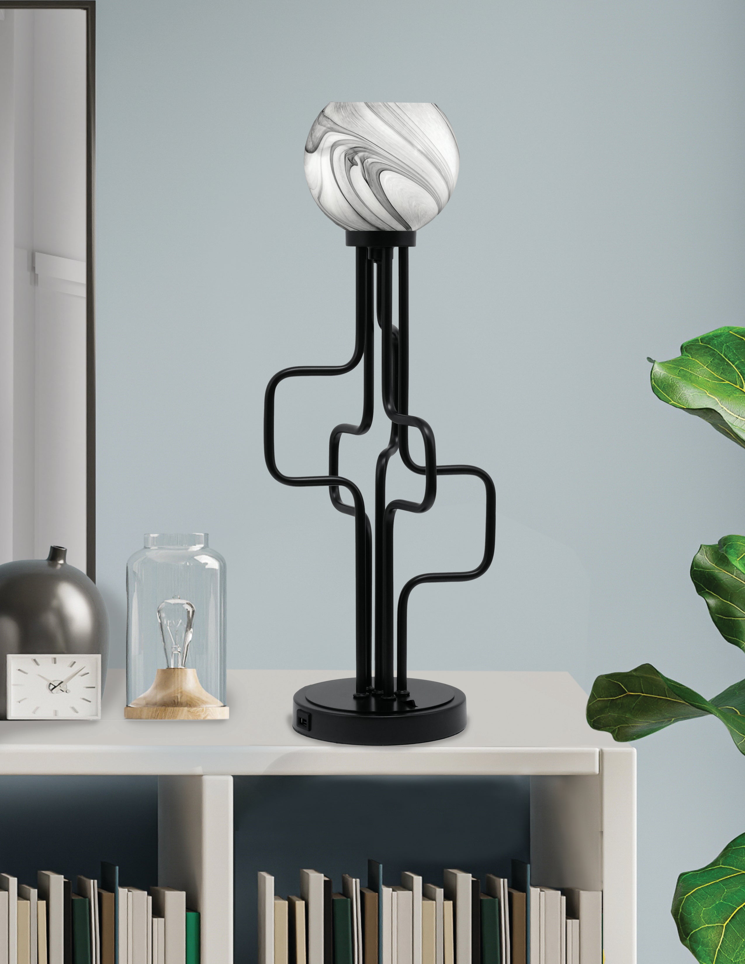 Sandia One Light Accent Lamp in Matte Black with Onyx Swirl Shade