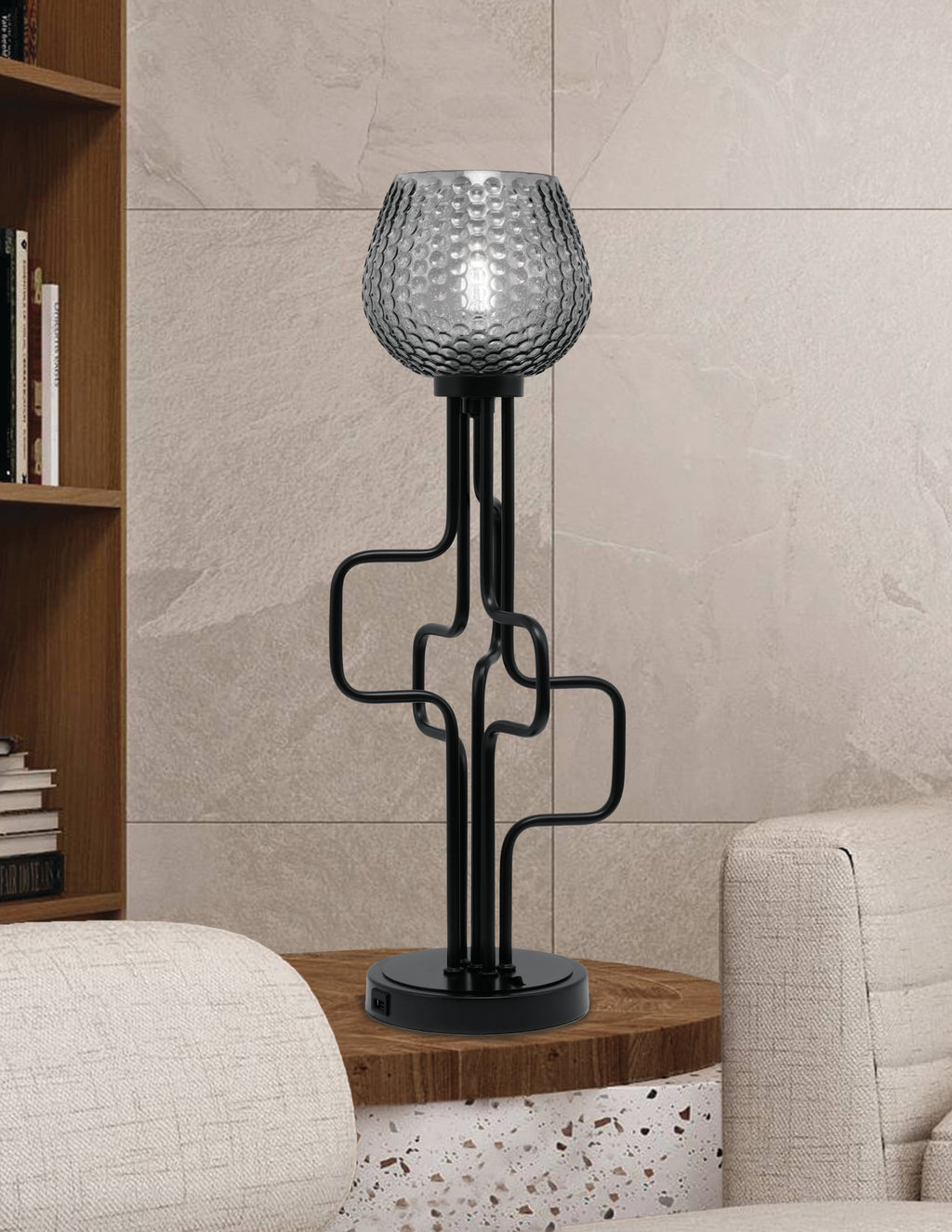 Sandia One Light Accent Lamp in Matte Black with Smoke Textured Shade