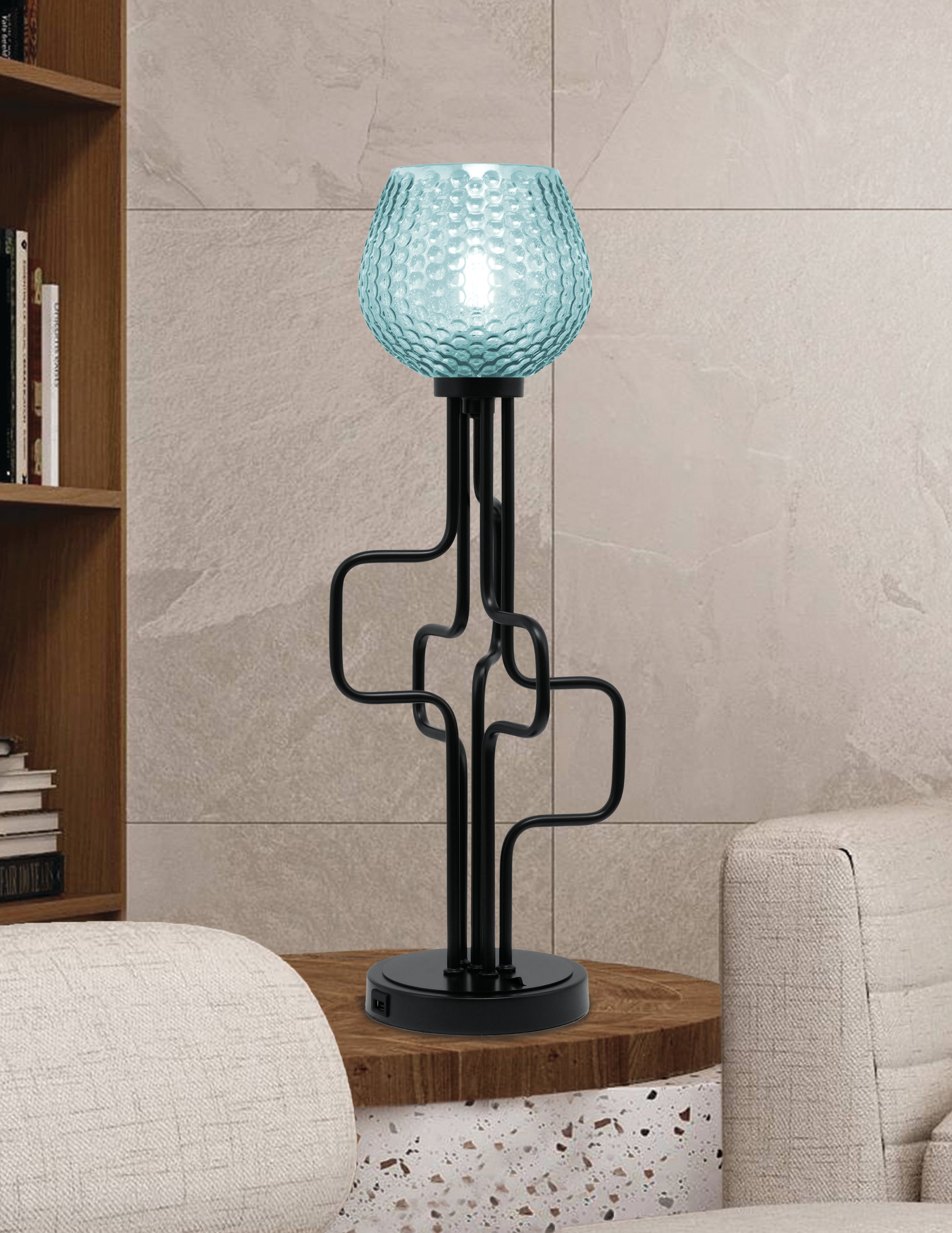 Sandia One Light Accent Lamp in Matte Black with Turquoise Textured Shade