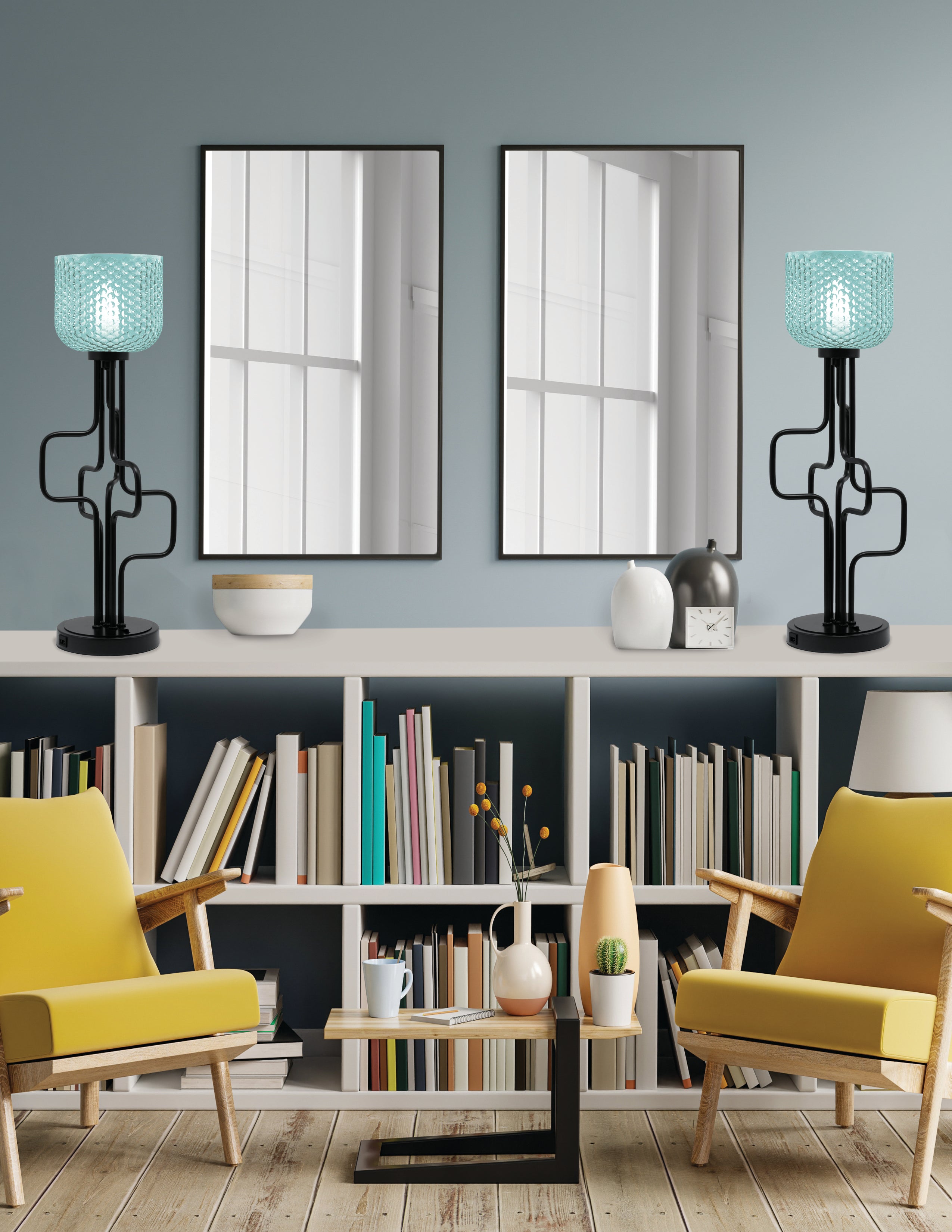 Sandia One Light Accent Lamp in Matte Black with Turquoise Textured Shade