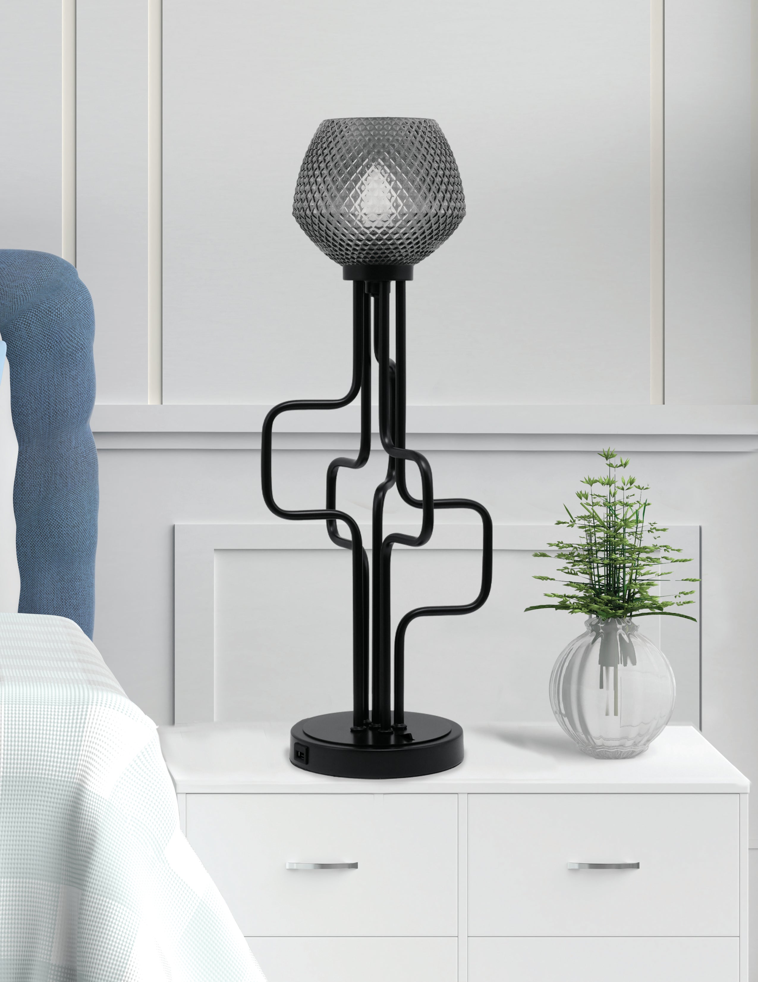 Sandia One Light Accent Lamp in Matte Black with Smoke Textured Shade