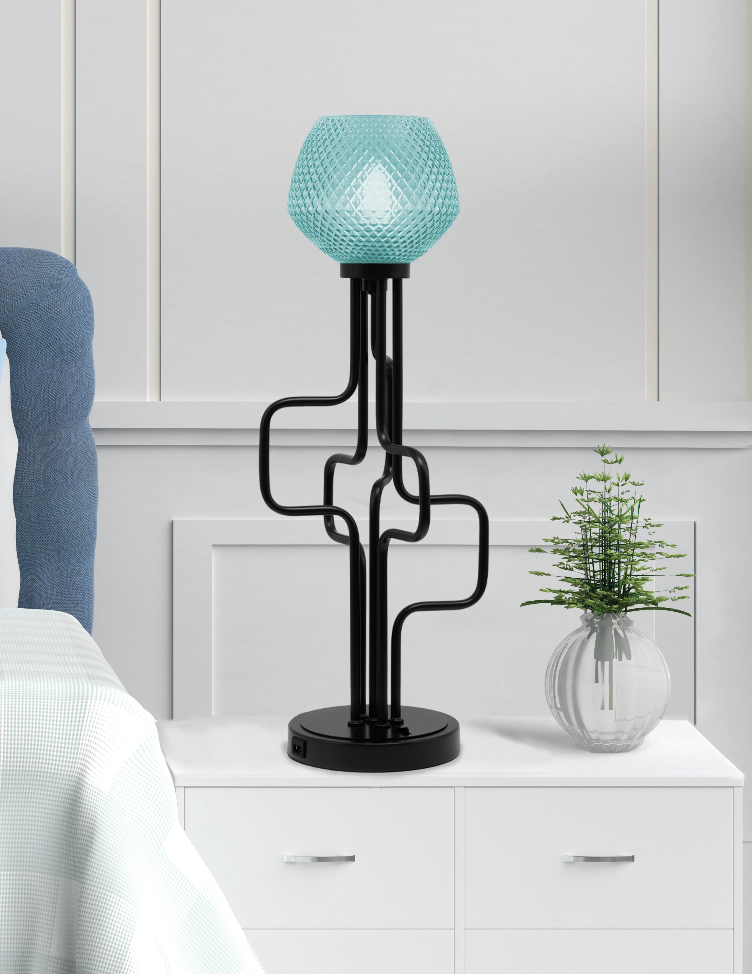 Sandia One Light Accent Lamp in Matte Black with Turquoise Textured Shade