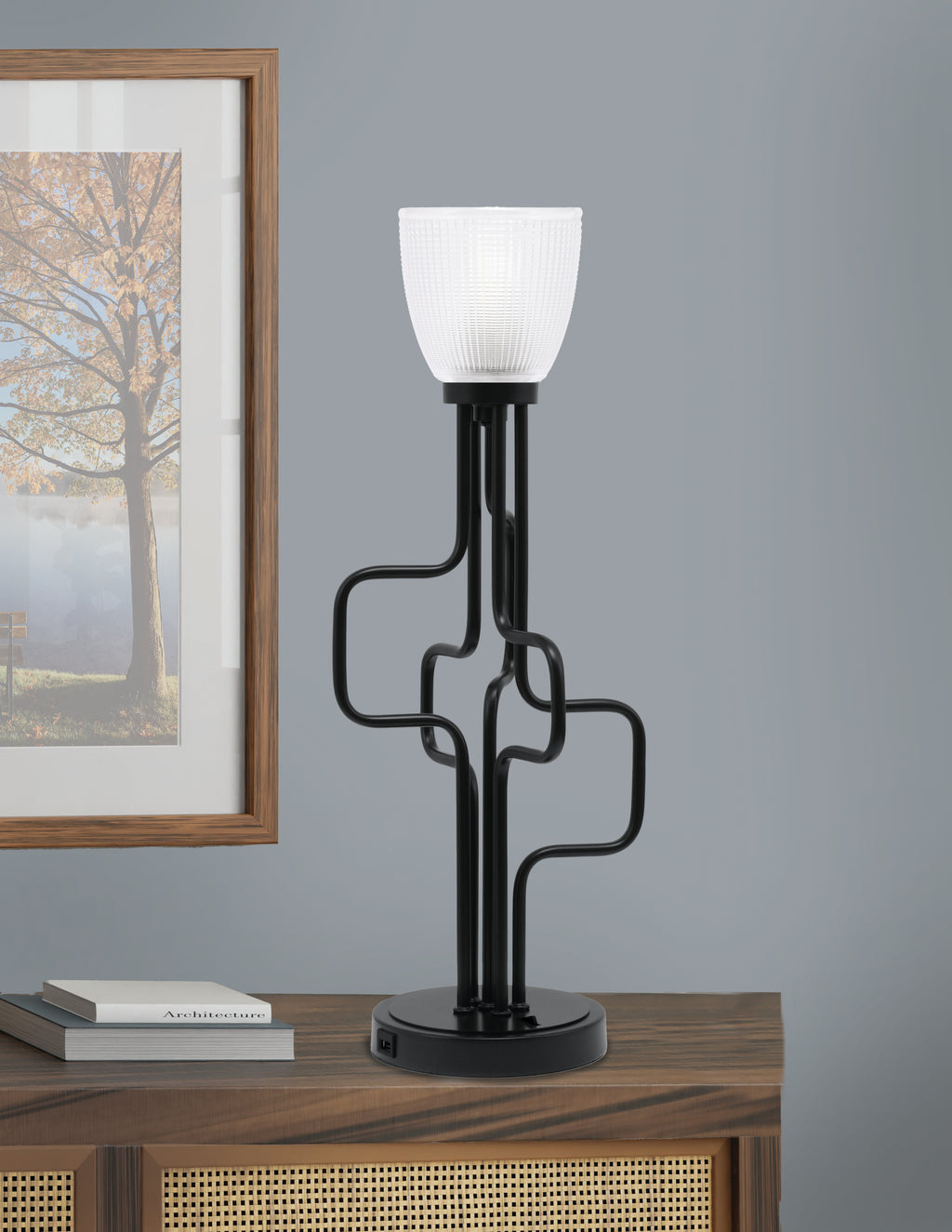 Sandia One Light Accent Lamp in Matte Black with Clear Ribbed Shade