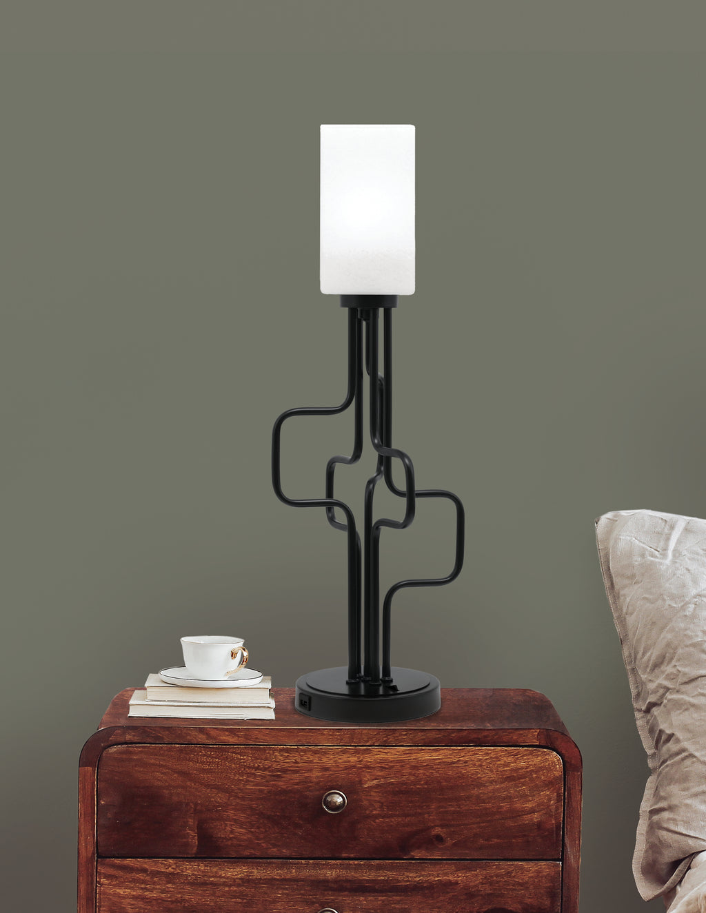 Sandia One Light Accent Lamp in Matte Black with White Marble Shade