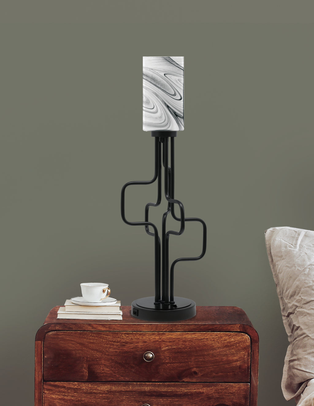 Sandia One Light Accent Lamp in Matte Black with Onyx Swirl Shade