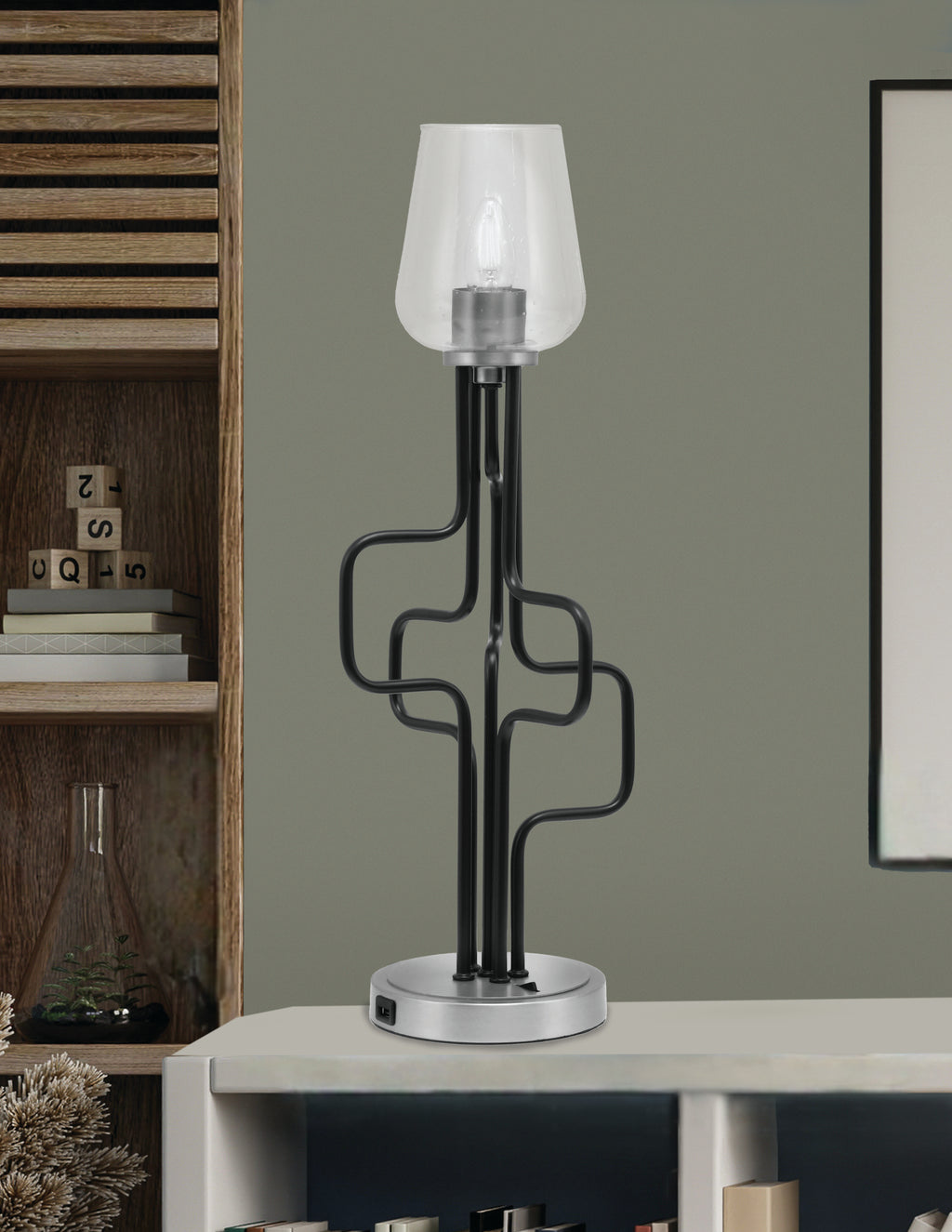 Sandia One Light Accent Lamp in Matte Black & Graphite with Clear Bubble Shade