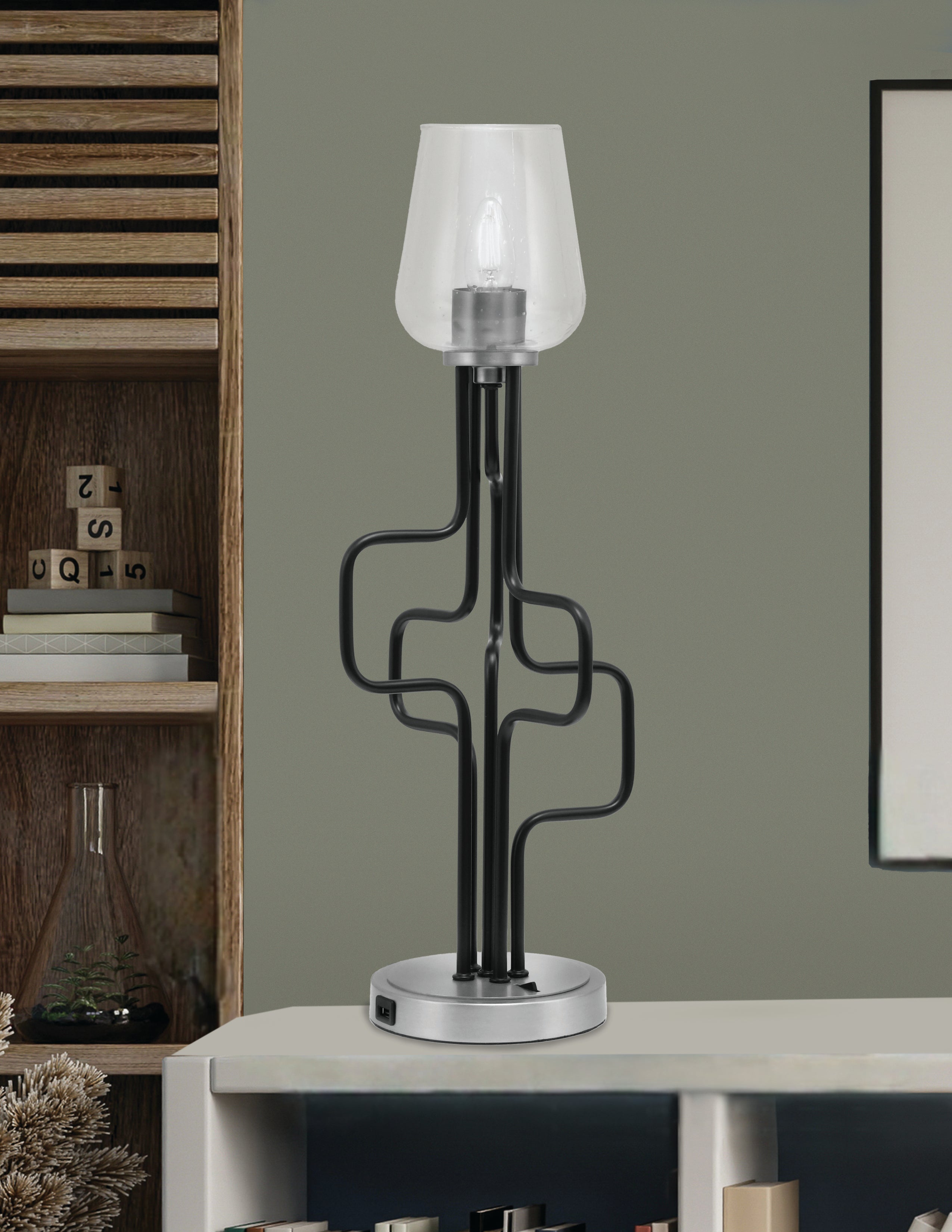 Sandia One Light Accent Lamp in Matte Black & Graphite with Clear Bubble Shade