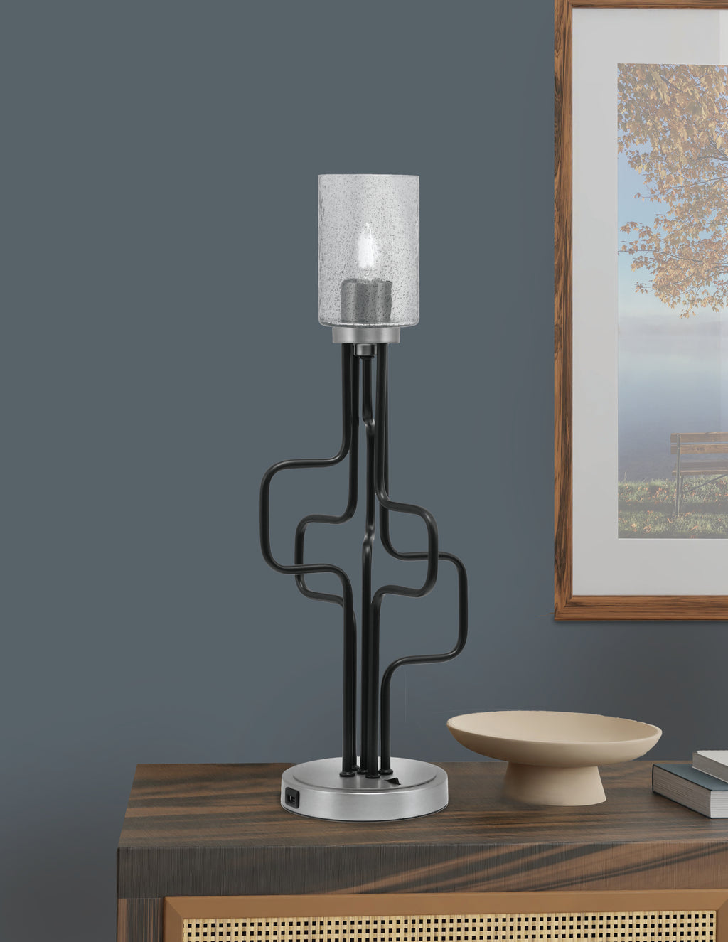 Sandia One Light Accent Lamp in Matte Black & Graphite with Smoke Bubble Shade