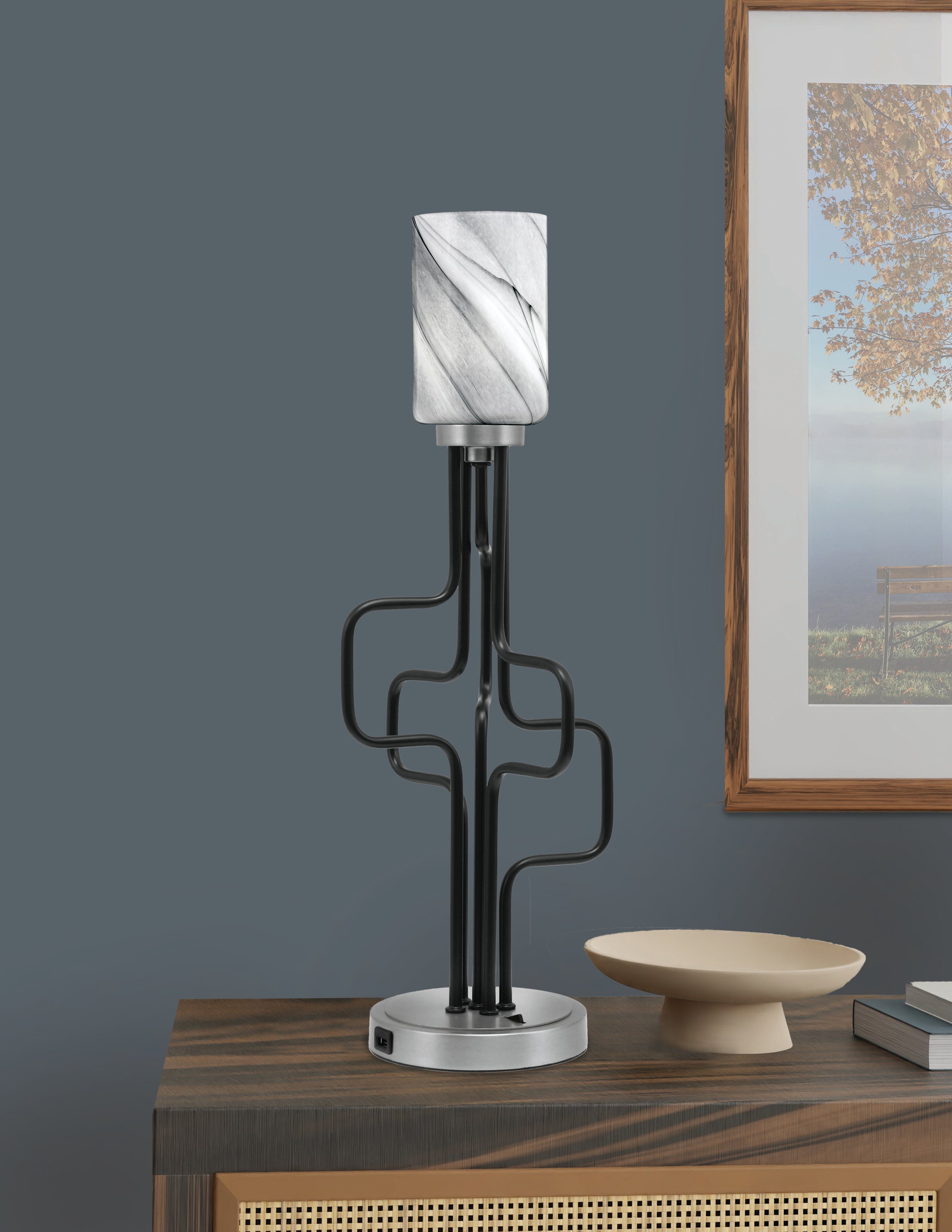 Sandia One Light Accent Lamp in Matte Black & Graphite with Onyx Swirl Shade